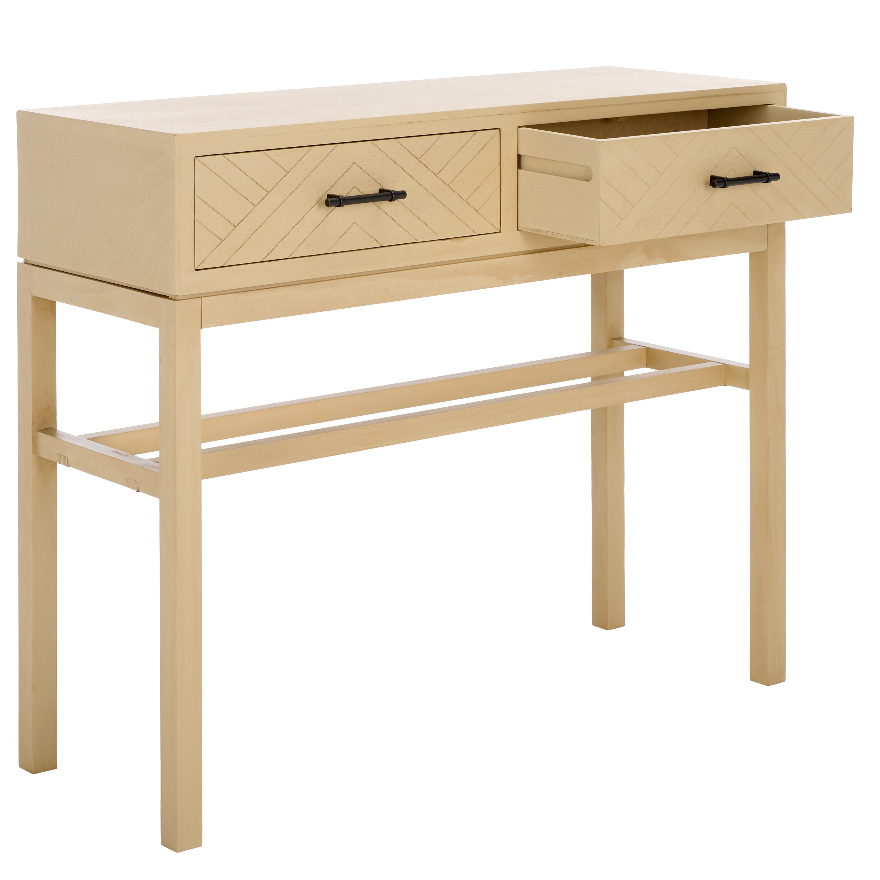 Ajana Natural Wood and Metal 2-Drawer Console Table