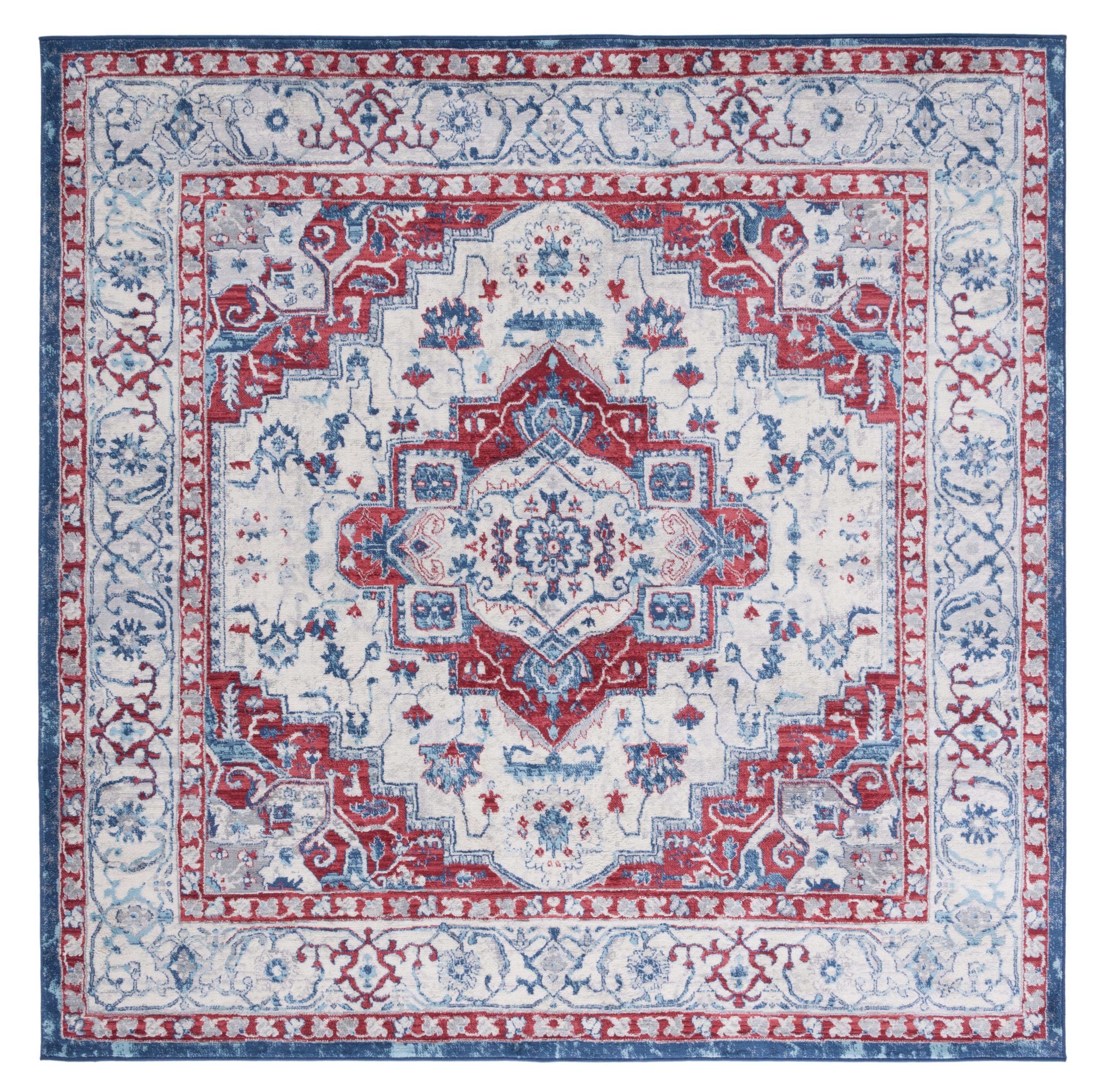 Safavieh BNT851B-7SQ Brentwood Valeria 7 x 7 (ft) Loomed Polypropylene Beige/Red Square Indoor Floral/Botanical Farmhouse/Cottage Area rug
