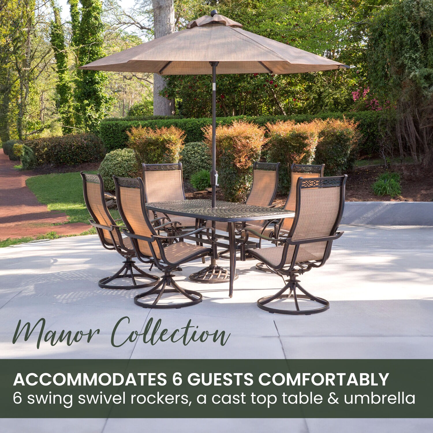 Tan and Bronze 7-Piece Outdoor Dining Set with Swivel Rockers