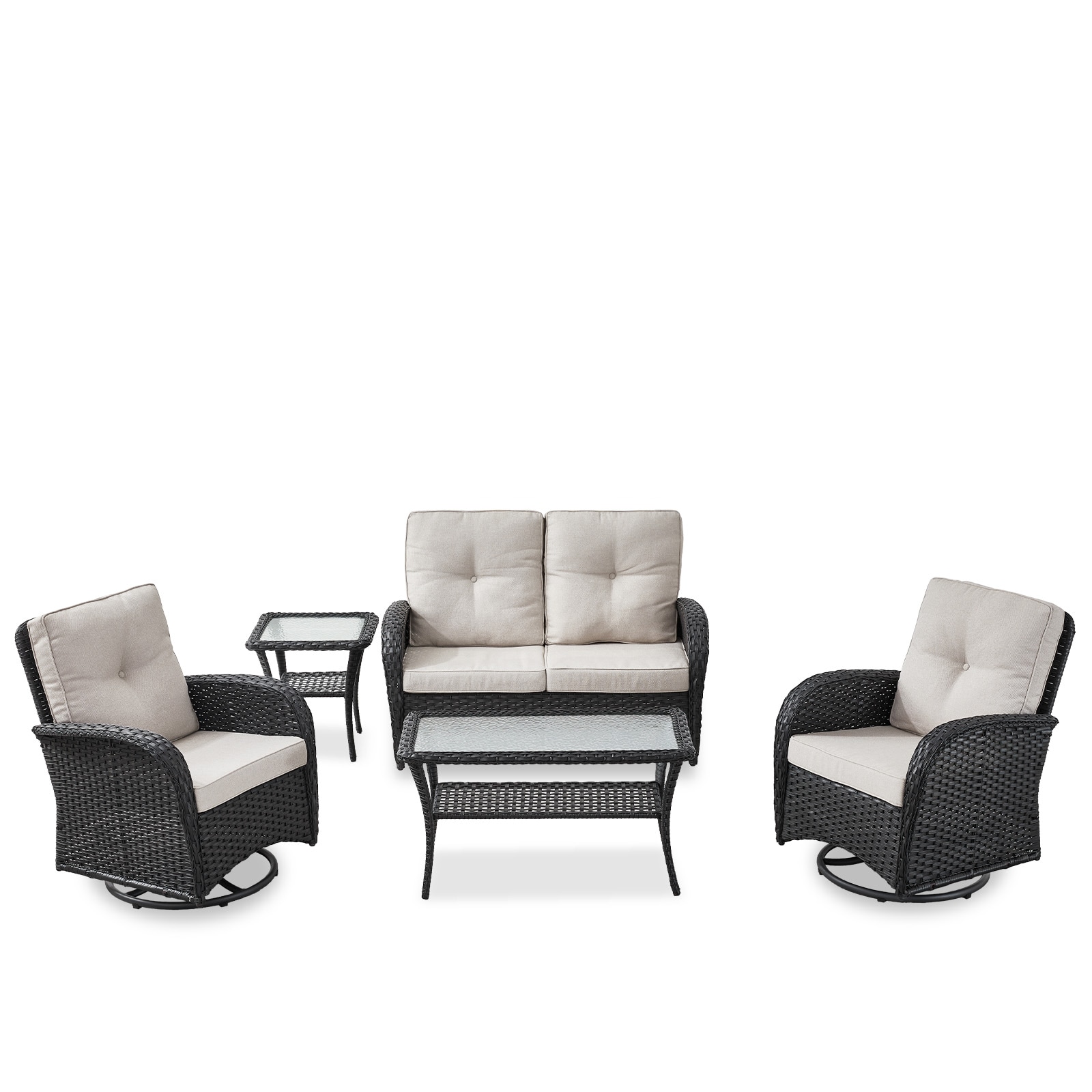 Rilyson FSKWBL12G206050 5 -Piece Wicker Patio Sofa Conversation Set with Beige Cushions