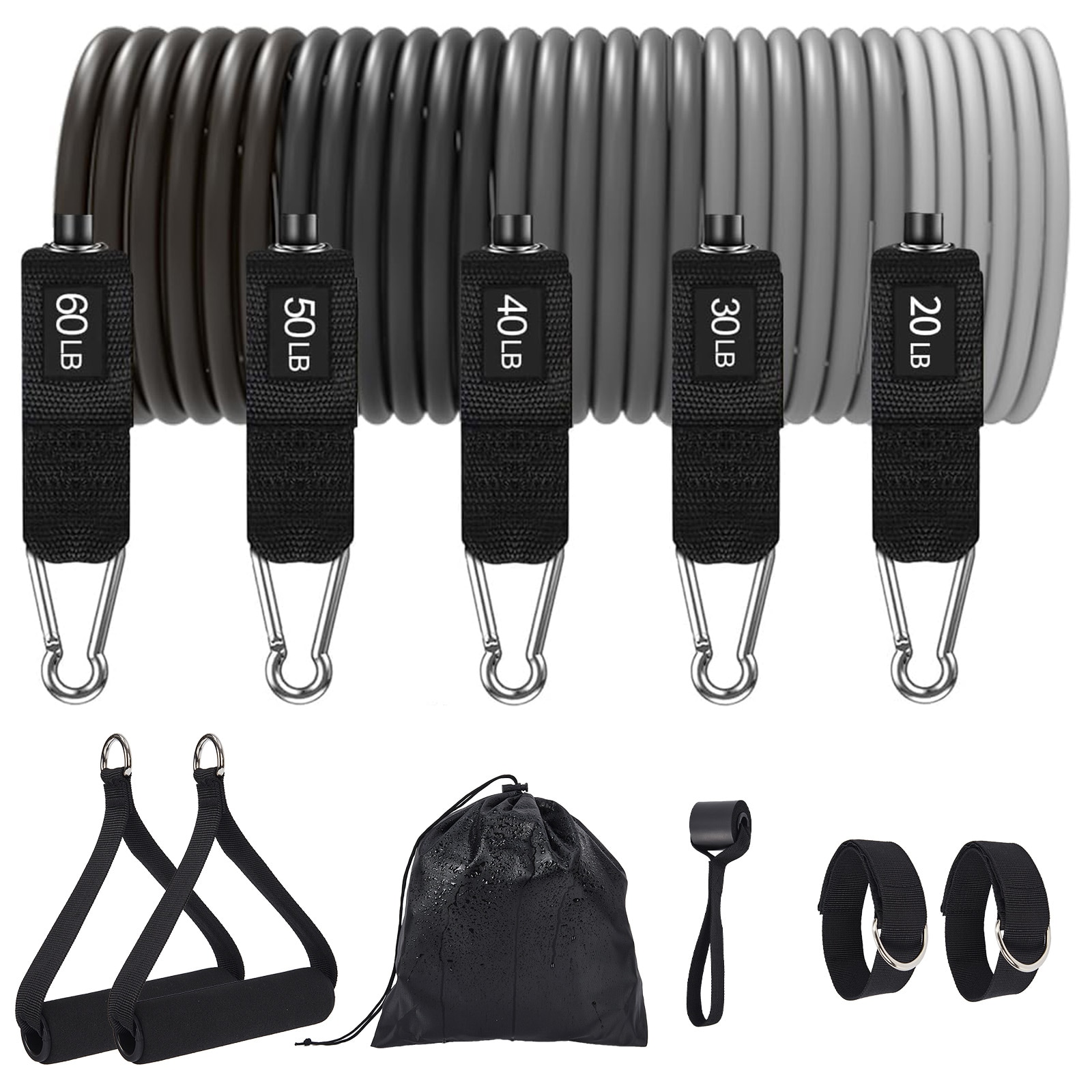 Garvee 5pcs Resistance Bands with Handles 20-200lbs Adjustable Exercise Bands Set Durable TPE Workout Bands for Strength Training Home Gym Yoga Pilates