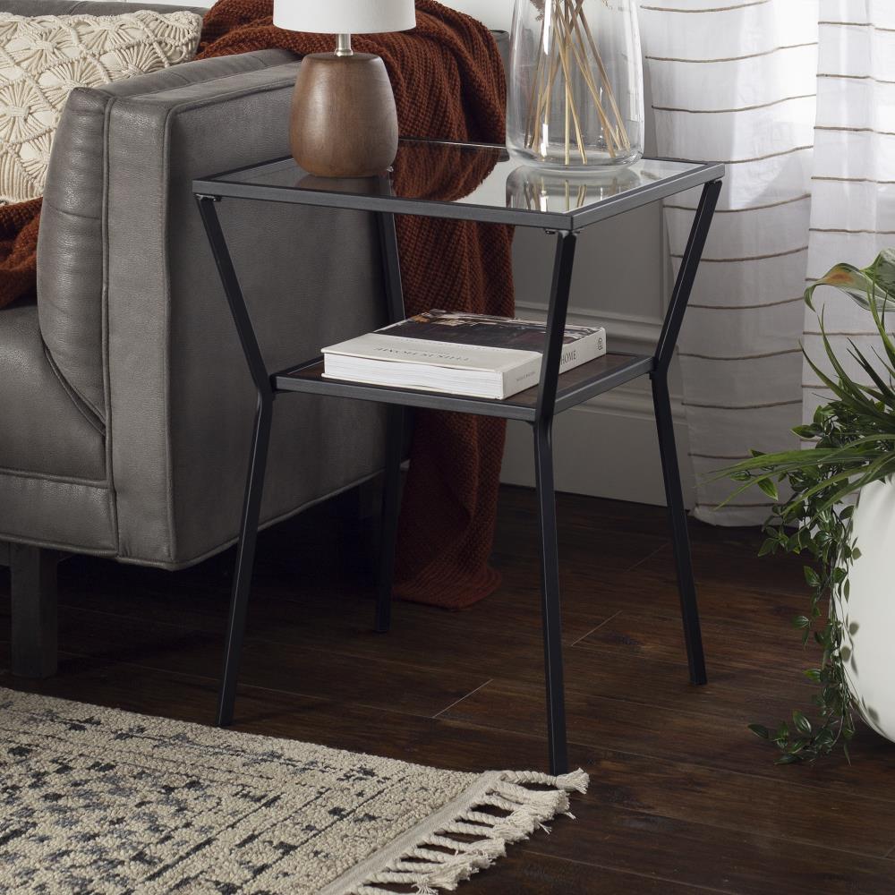 Walker Edison Dark Walnut Glass Modern End Table with Storage at Lowes.com