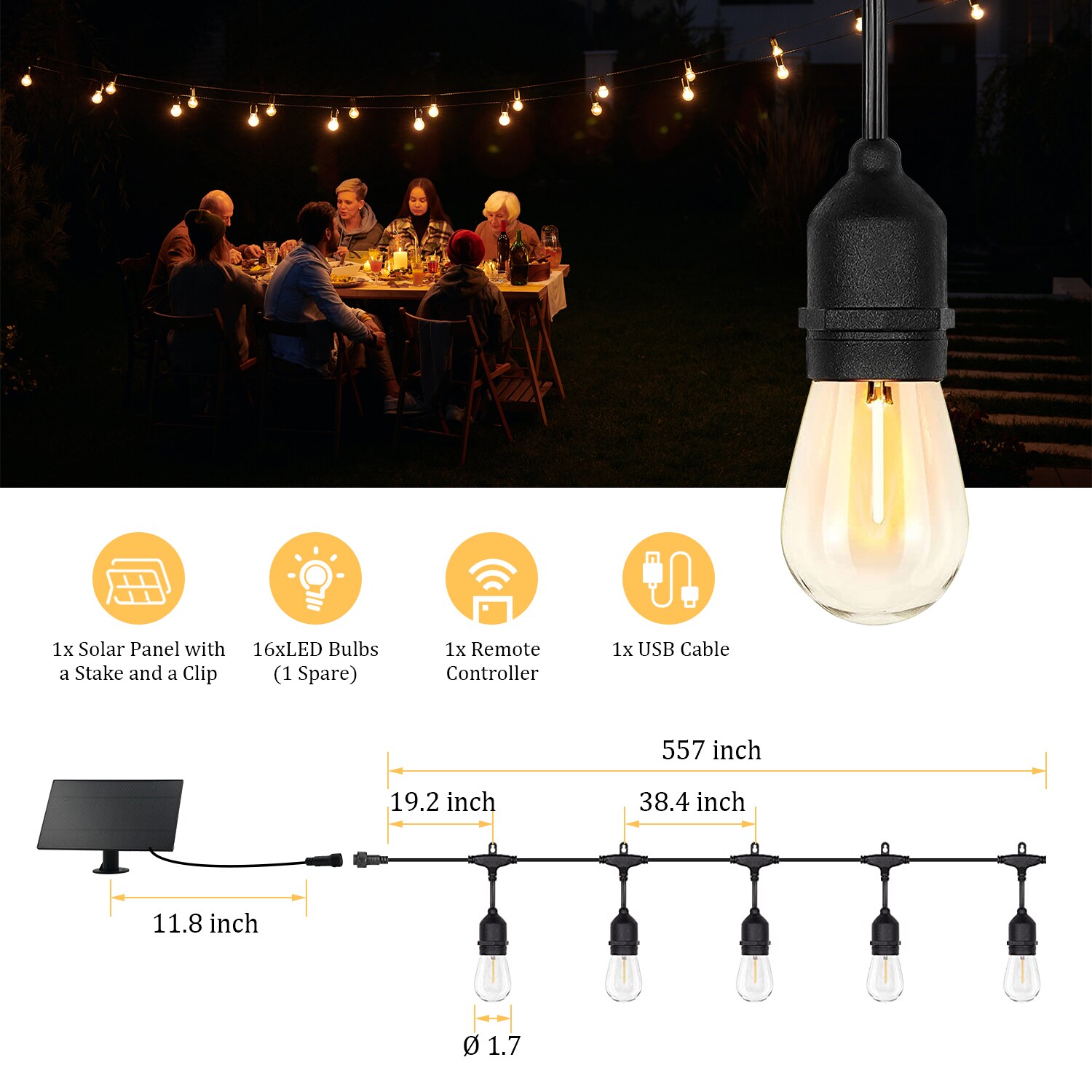 Addlon Solar Patio Lights Waterproof, Camping Backyard LED String Ligh