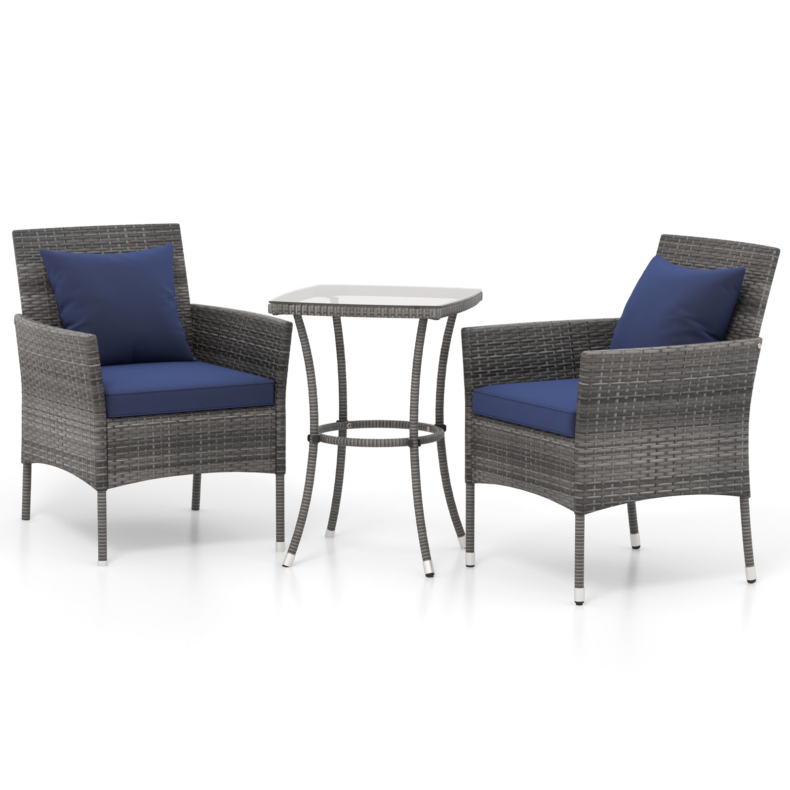 LIVIZA OUS70957NY 3-Piece Rattan Patio Conversation Set with Blue Cushions