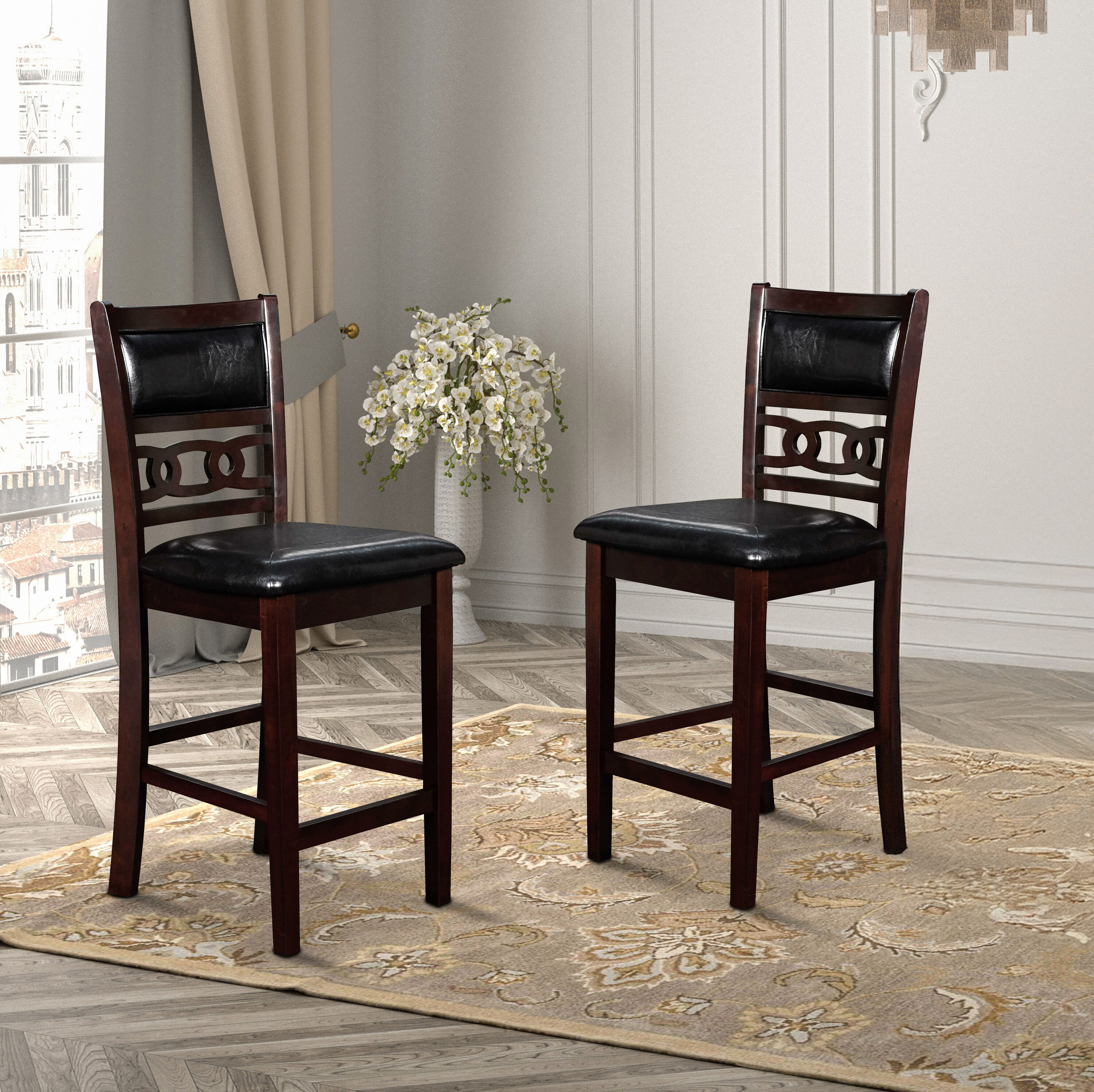 New Classic Furniture D1701-22-EBY Set of 2 Gia Faux Leather Upholstered Dining Side Chair (Wood Frame)