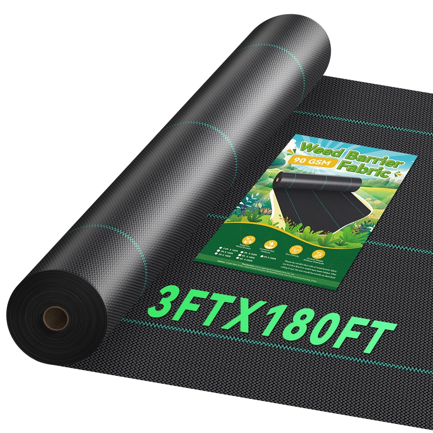 Vrbgify -  3ft x 180ft 1 Roll Weed Barrier Fabric Heavy Duty 3.2oz Woven Geotextile Ground Cover ...