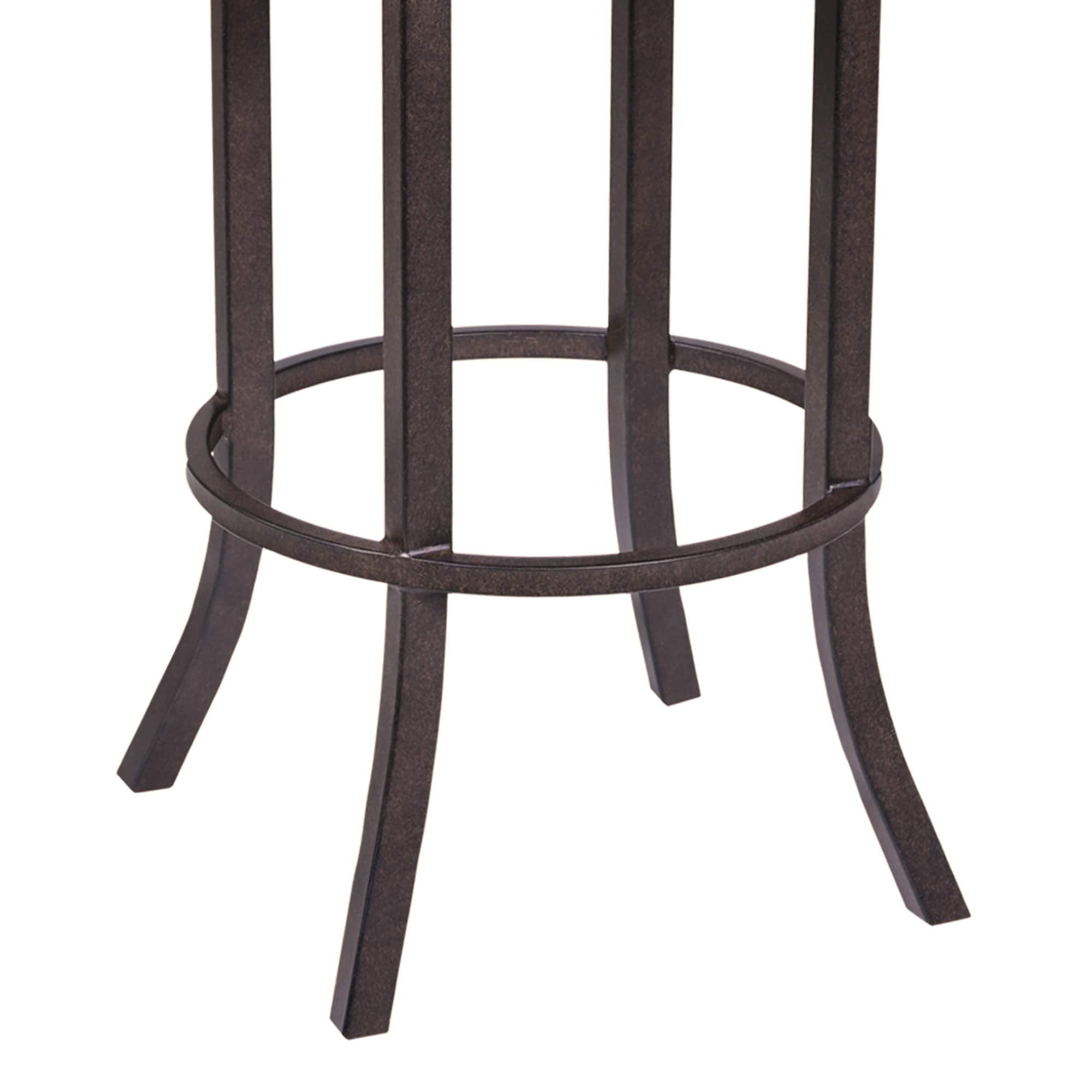 Tahiti Brown Faux Leather Swivel Metal Bar Stool with Arms