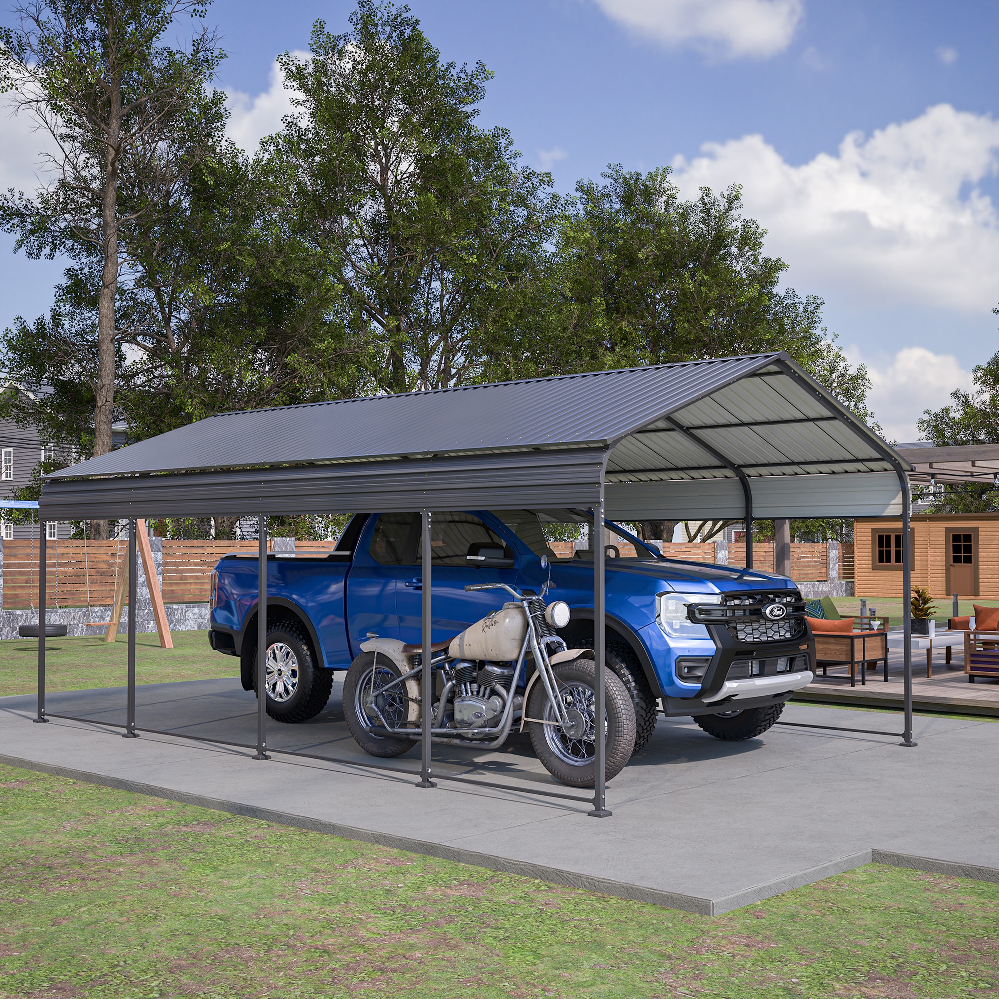 Xspracer ML-CH054WS 12-ft W x 20-ft L x 8.82-ft H Black Metal Carport with Metal Roof