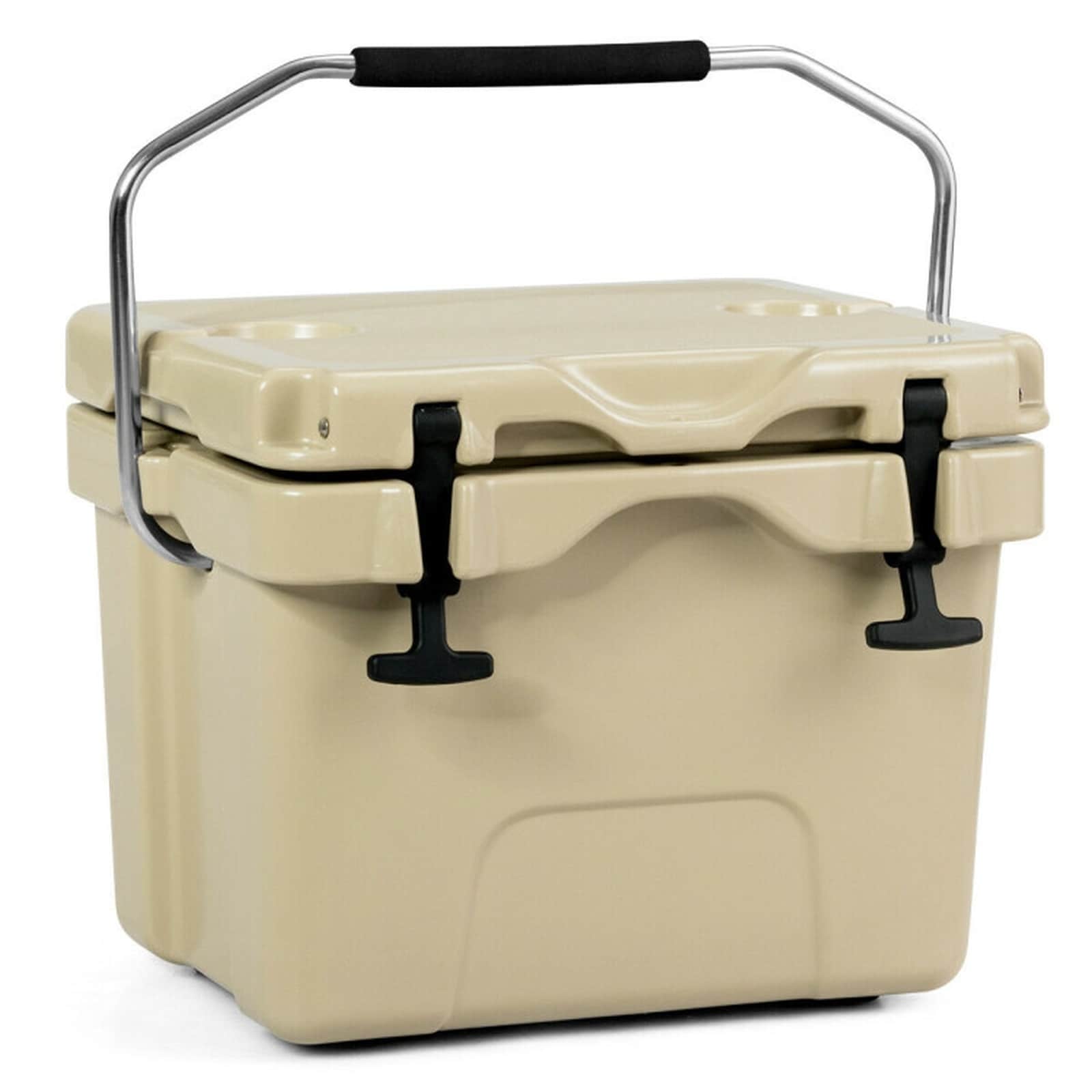 SUGIFT 16-qt Hard-Sided Insulated Ice Cooler with 2 Cup Holders T-Handle Latches Drain Plug and Stainless Handle 24-Can 4-Day Cold Retention Camping Cooler