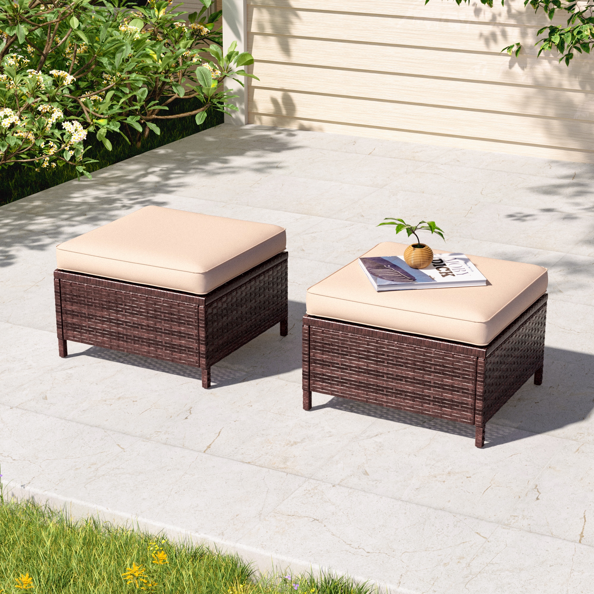ACEGOSES LW-PS-115S4BSD Skytop 2 -Piece Wicker Patio Conversation Set with Beige Cushions