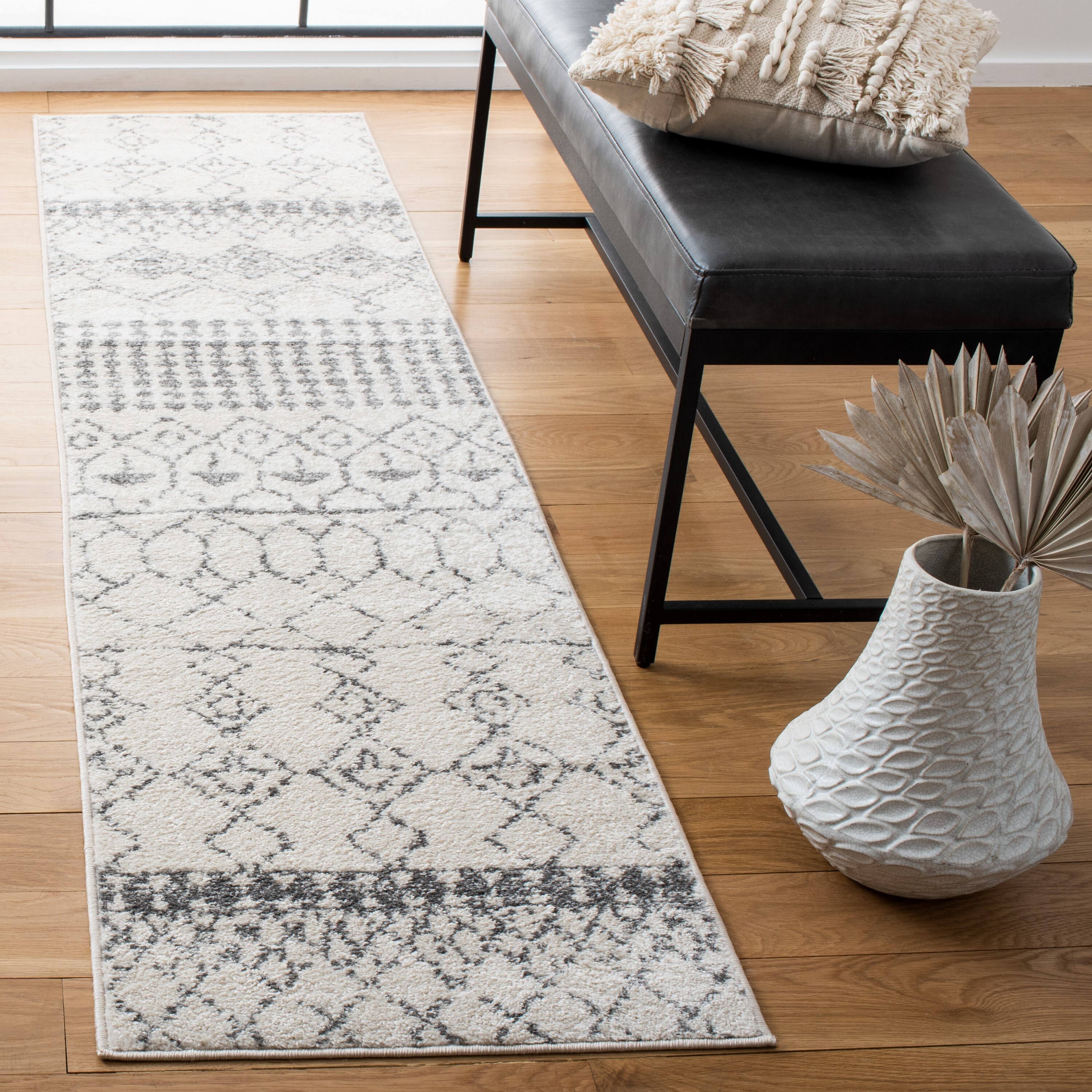 Safavieh TUL229A-217 Tulum Artesia 2 x 17 (ft) Loomed Polypropylene Ivory/Gray Rectangular Indoor Geometric French Country Runner rug