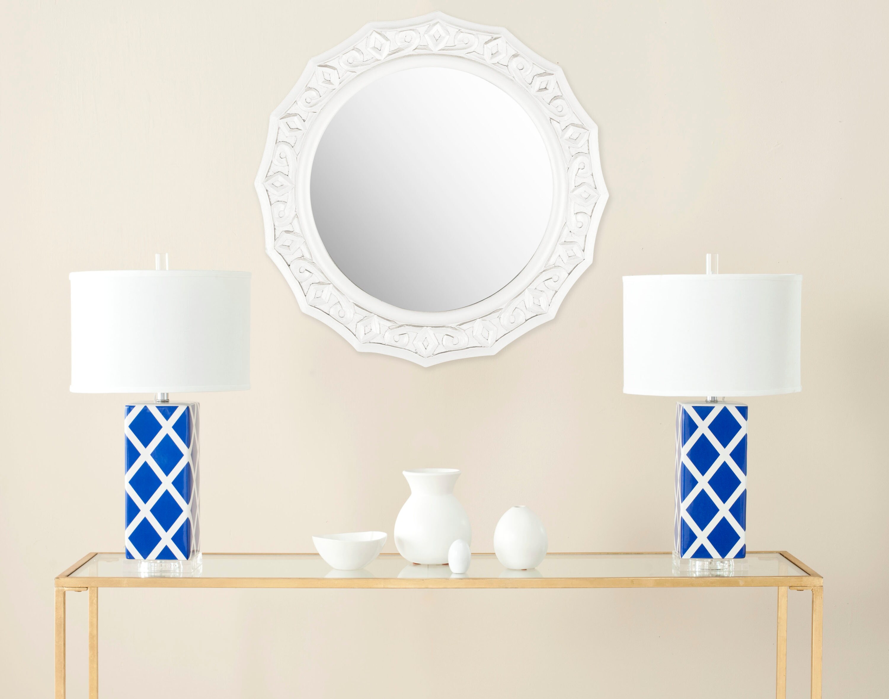Safavieh MIR5006D Gossamer 25.0-Inches W x 25.0-Inches H Round White Framed Wall Mirror
