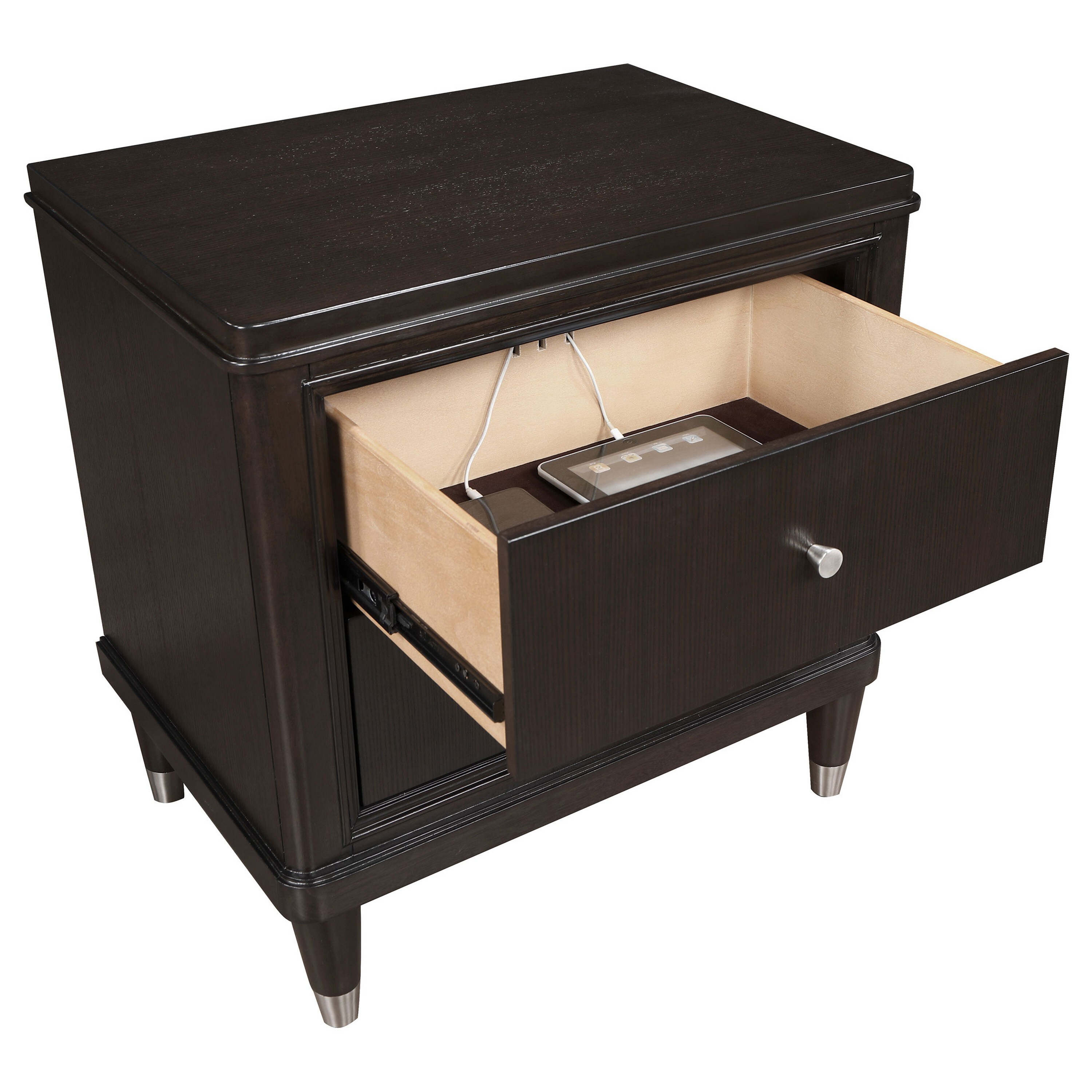 Benzara Amber Nightstand-2 Drawers-Round Metal Knobs-Tapered Legs-Brown ...
