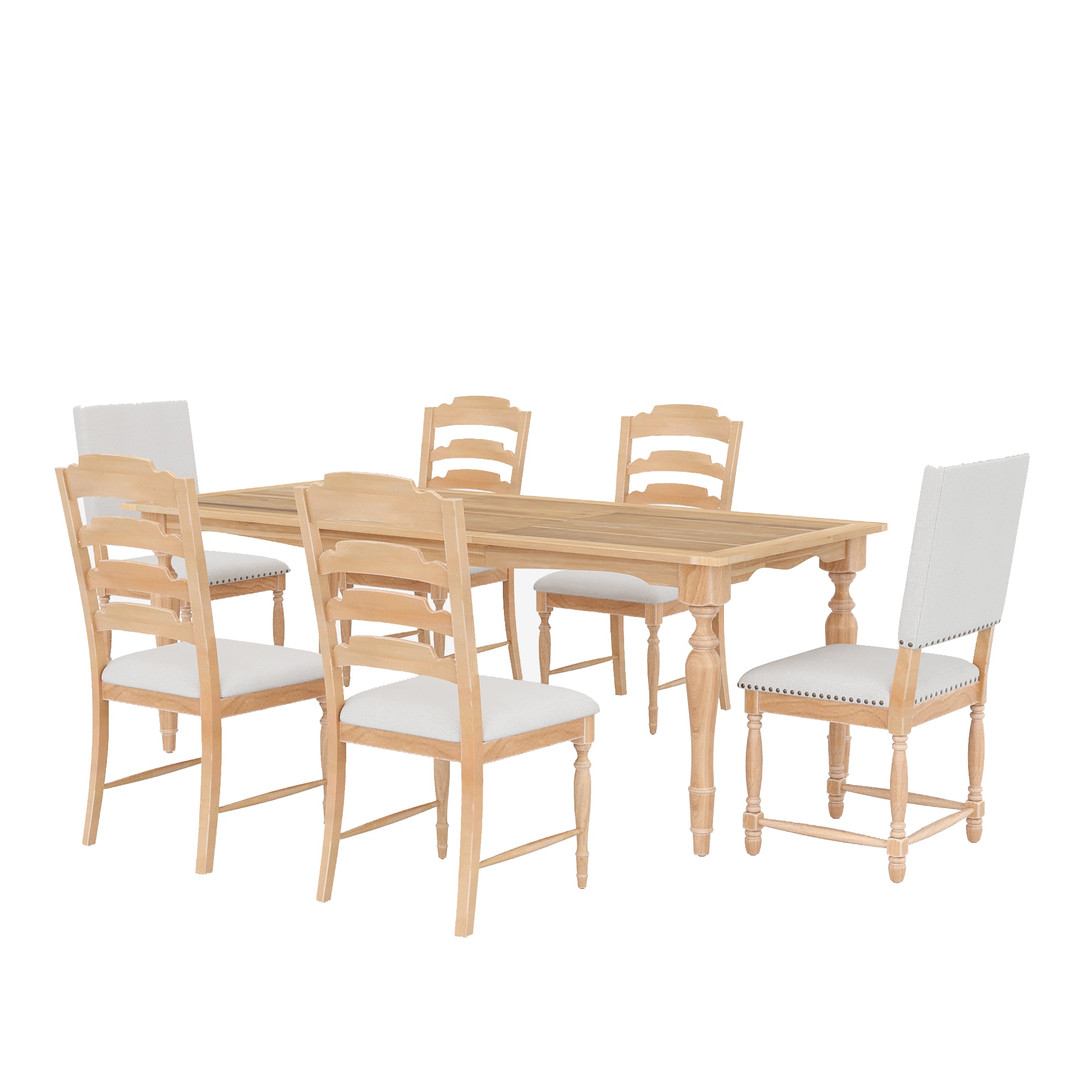 SINOFURN SYA010513BG Natural Rustic Dining Room Set with Rectangular Table ( Seats 6 )