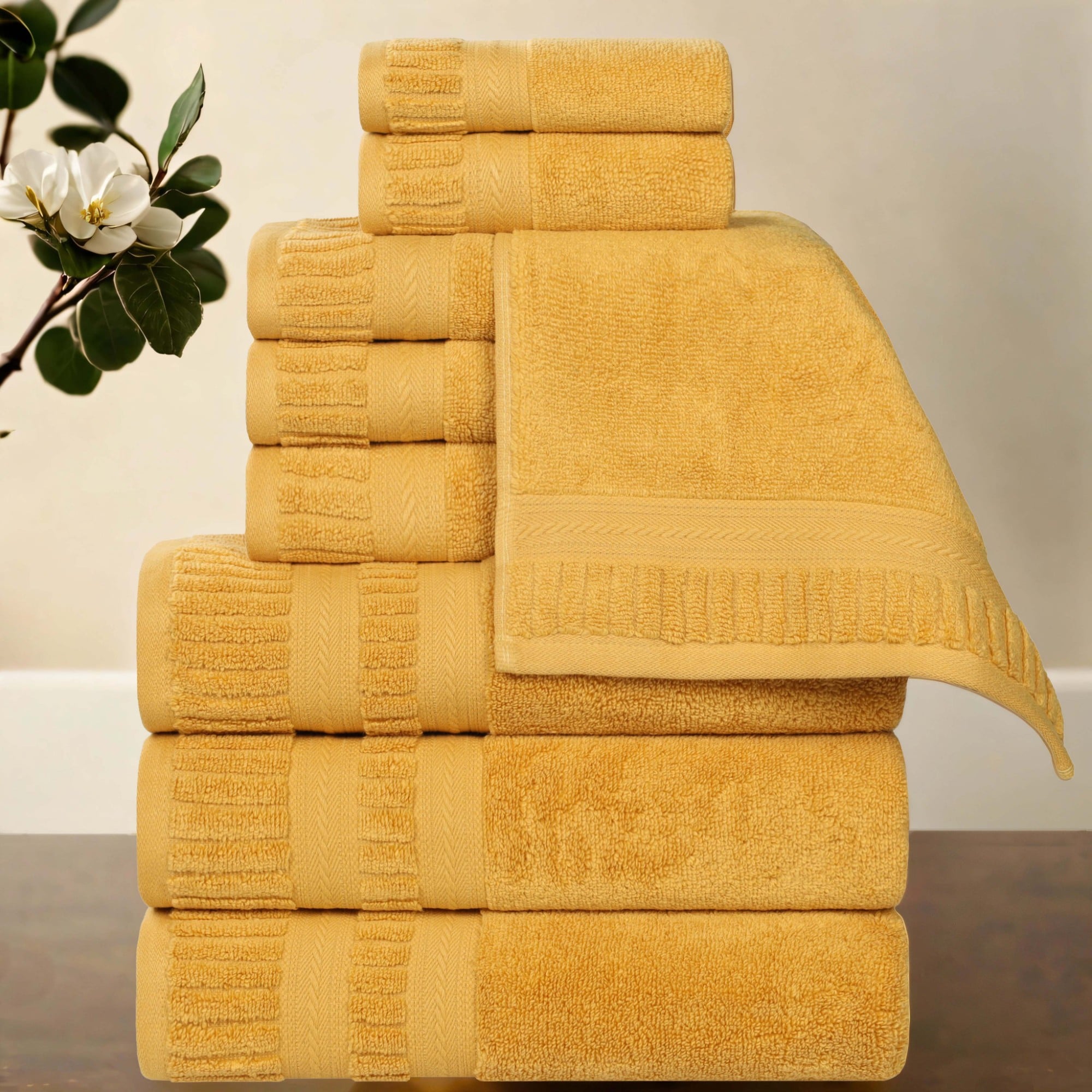 Superior Venice Zero Twist Cotton Medium Weight Soft Absorbent 9 Piece Towel Set