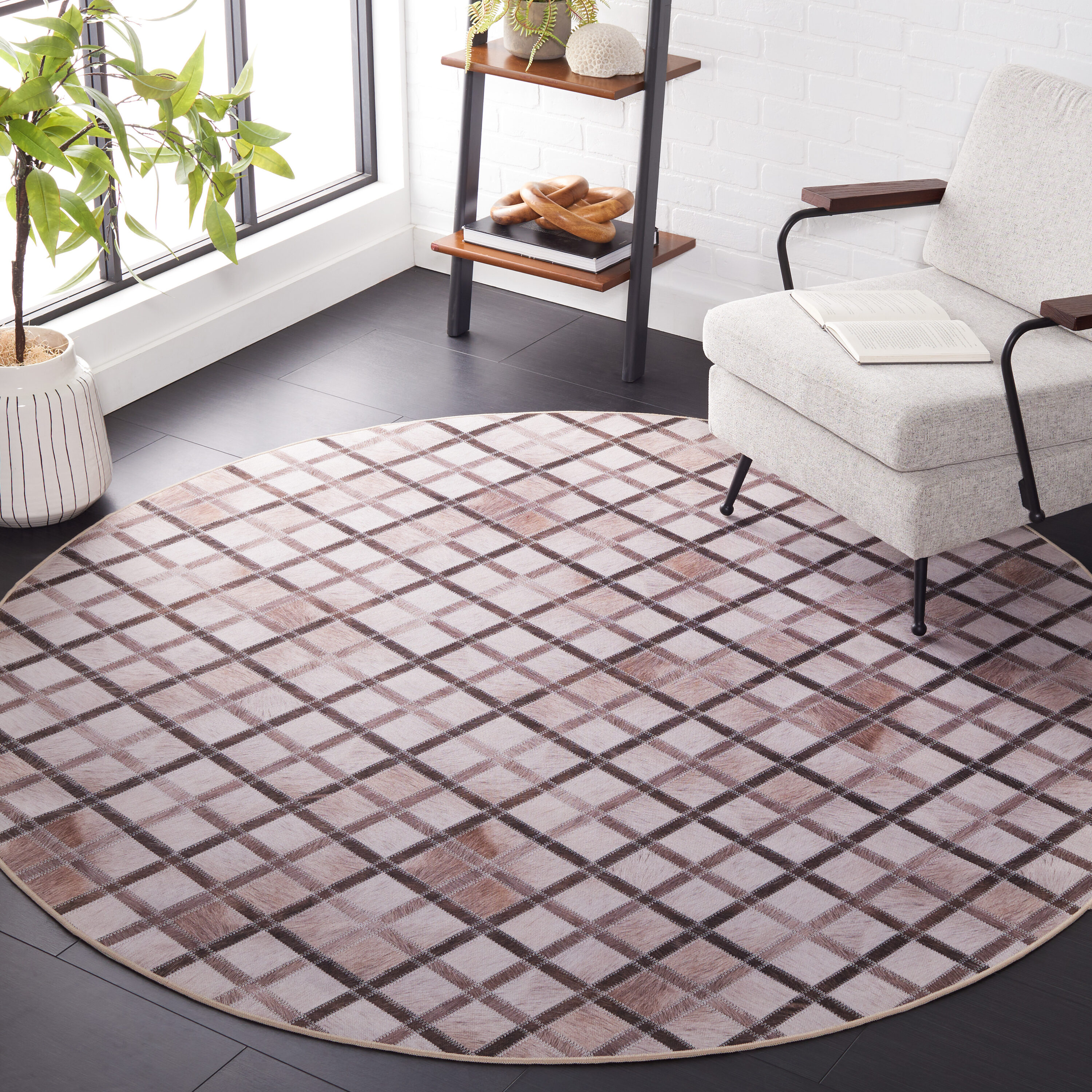 Faux Hide 545A Beige Brown Machine Washable/Slip Resistant 6ft x 6ft Contemporary Rug