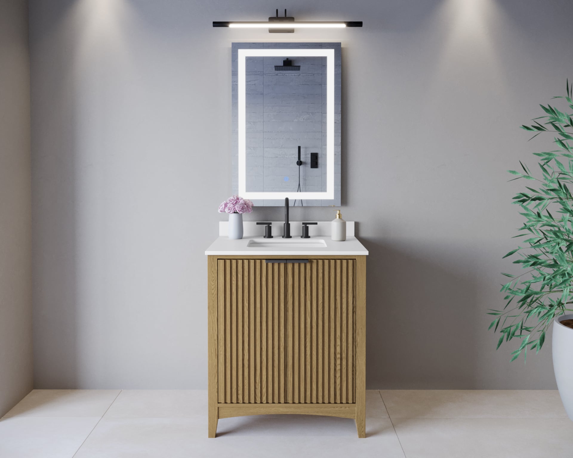 Wyndham Collection Palmilla 30-in Natural Oak with Matte Black Trim Undermount Single Sink Bathroom Vanity with White Cultured Marble Cultured Marble Top