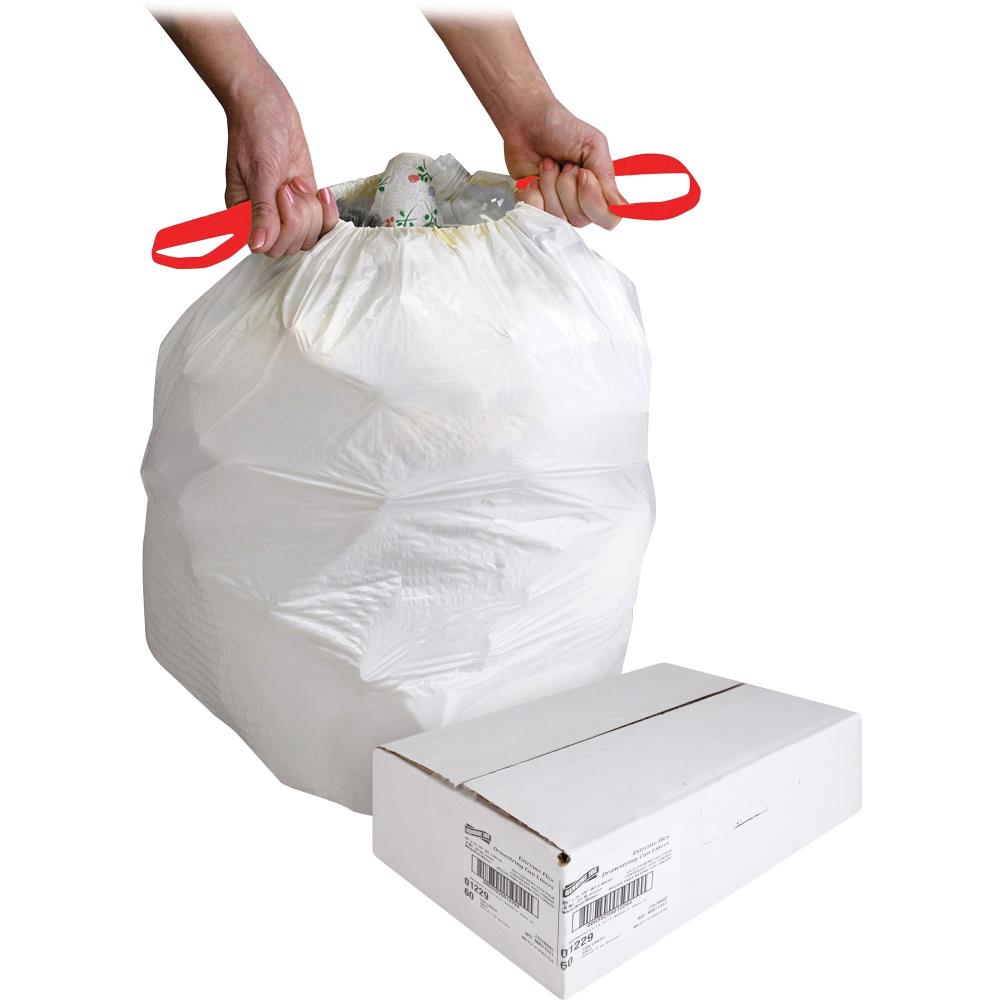Packaging design for drawstring trash bags