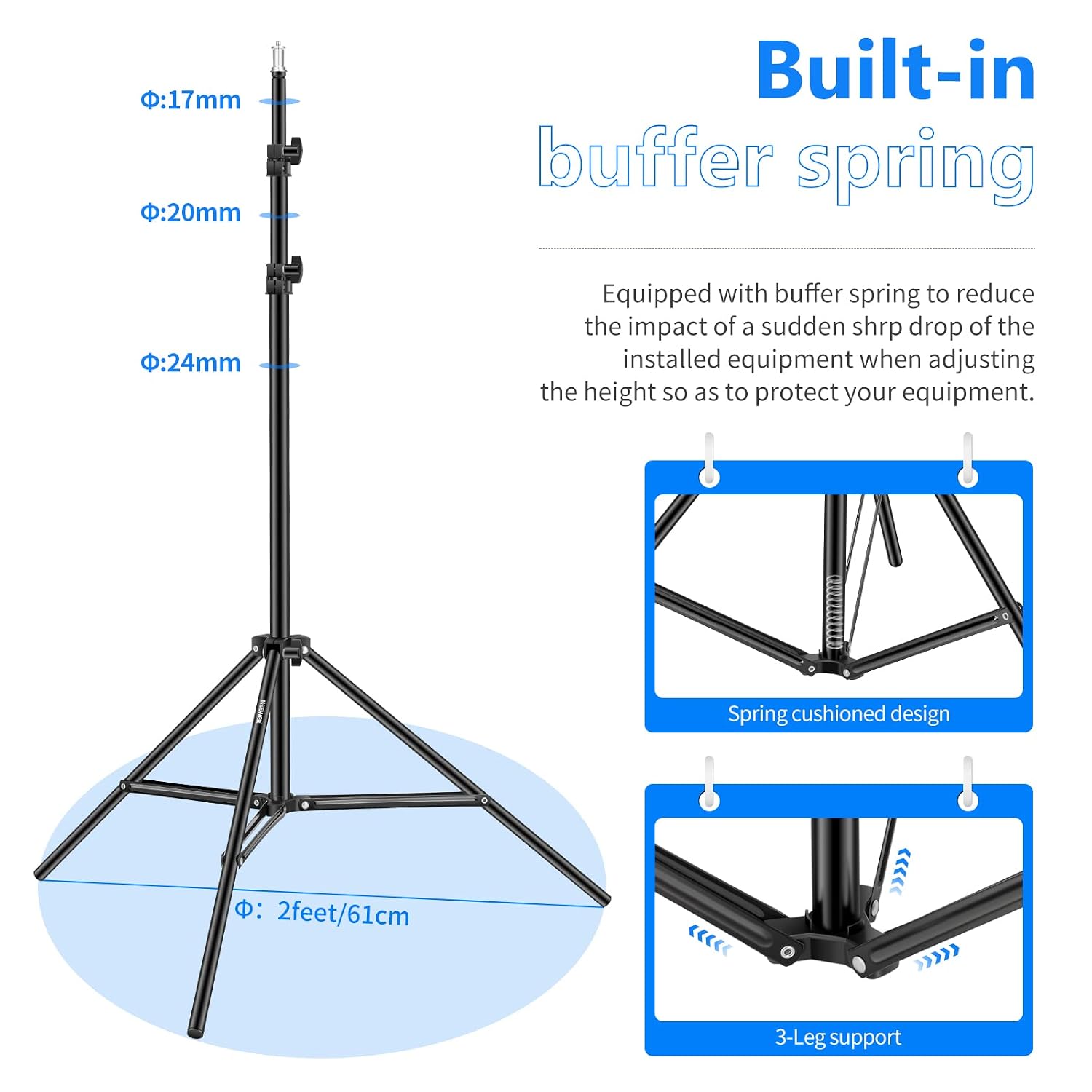 NEEWER Collapsible Aluminum Alloy Photography Light Stand 6.2ft with ...