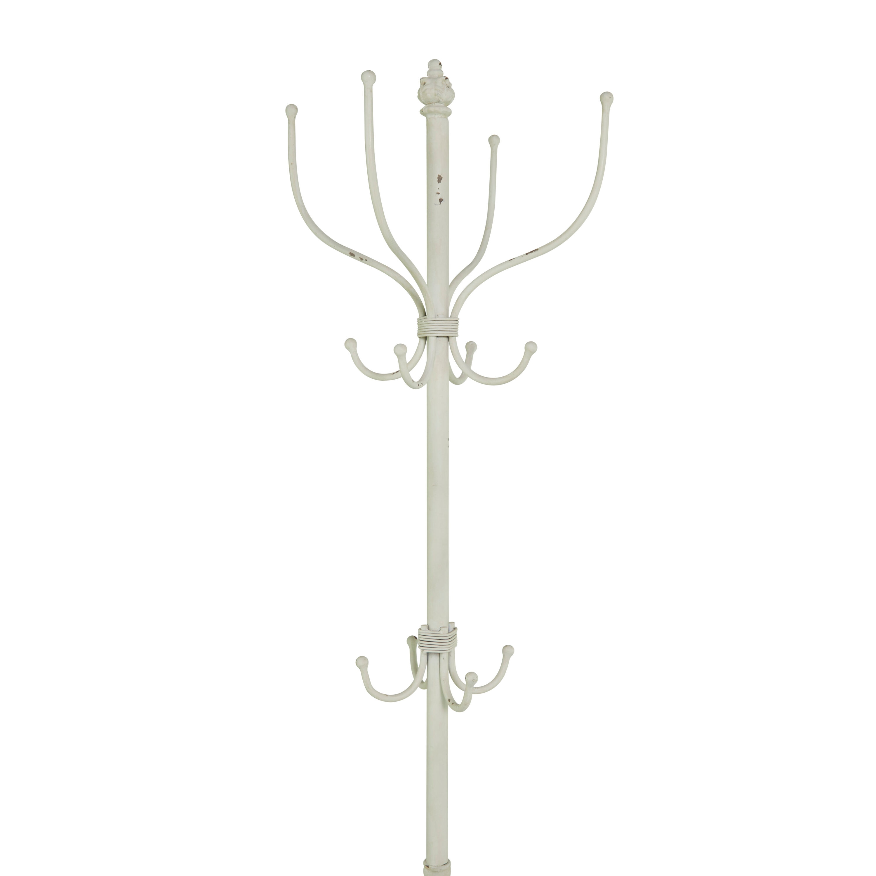Distressed White with Umbrella Stand 10-Hook Coat Rack