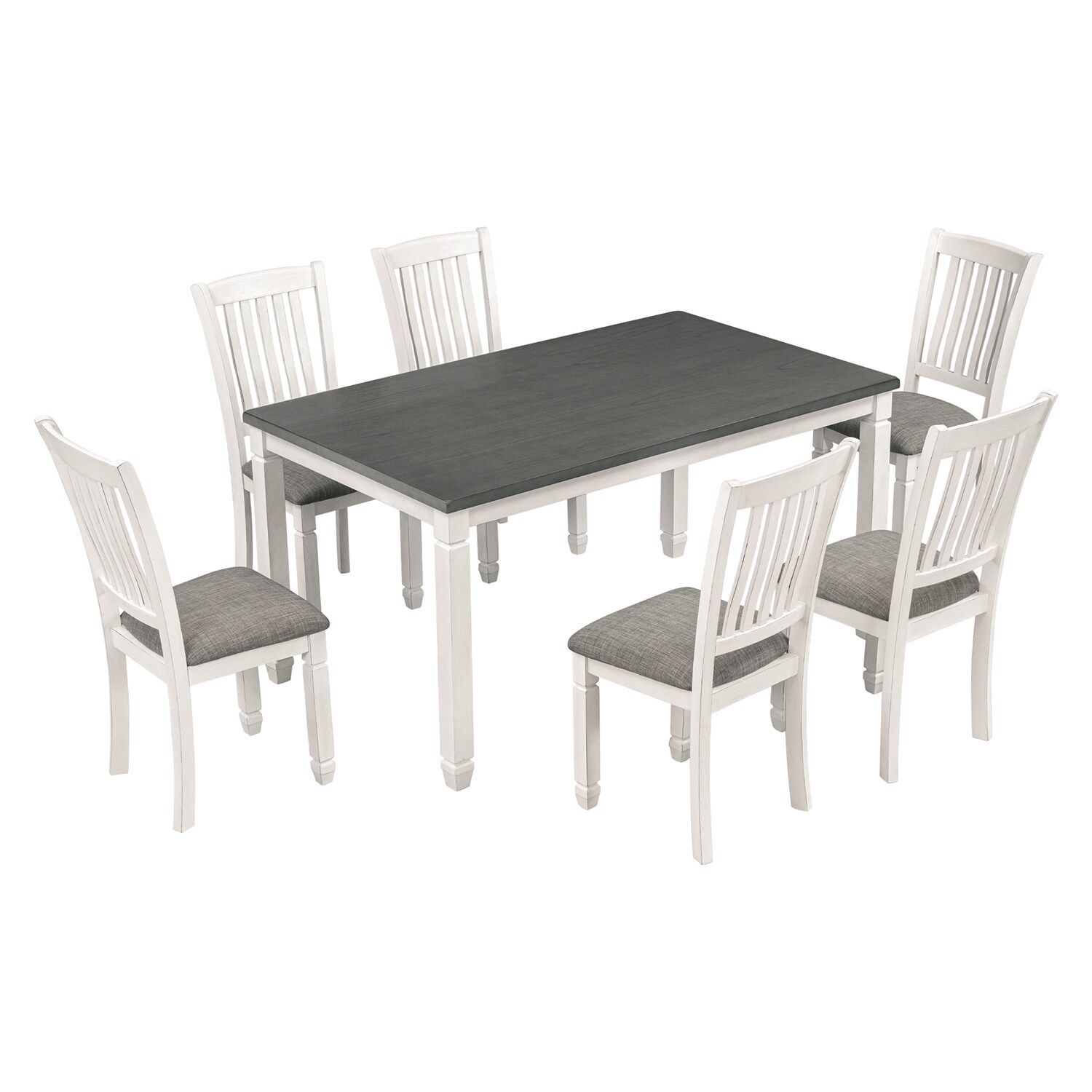 SINOFURN SYA010106BG Gray + White Rustic Dining Room Set with Rectangular Table ( Seats 6 )