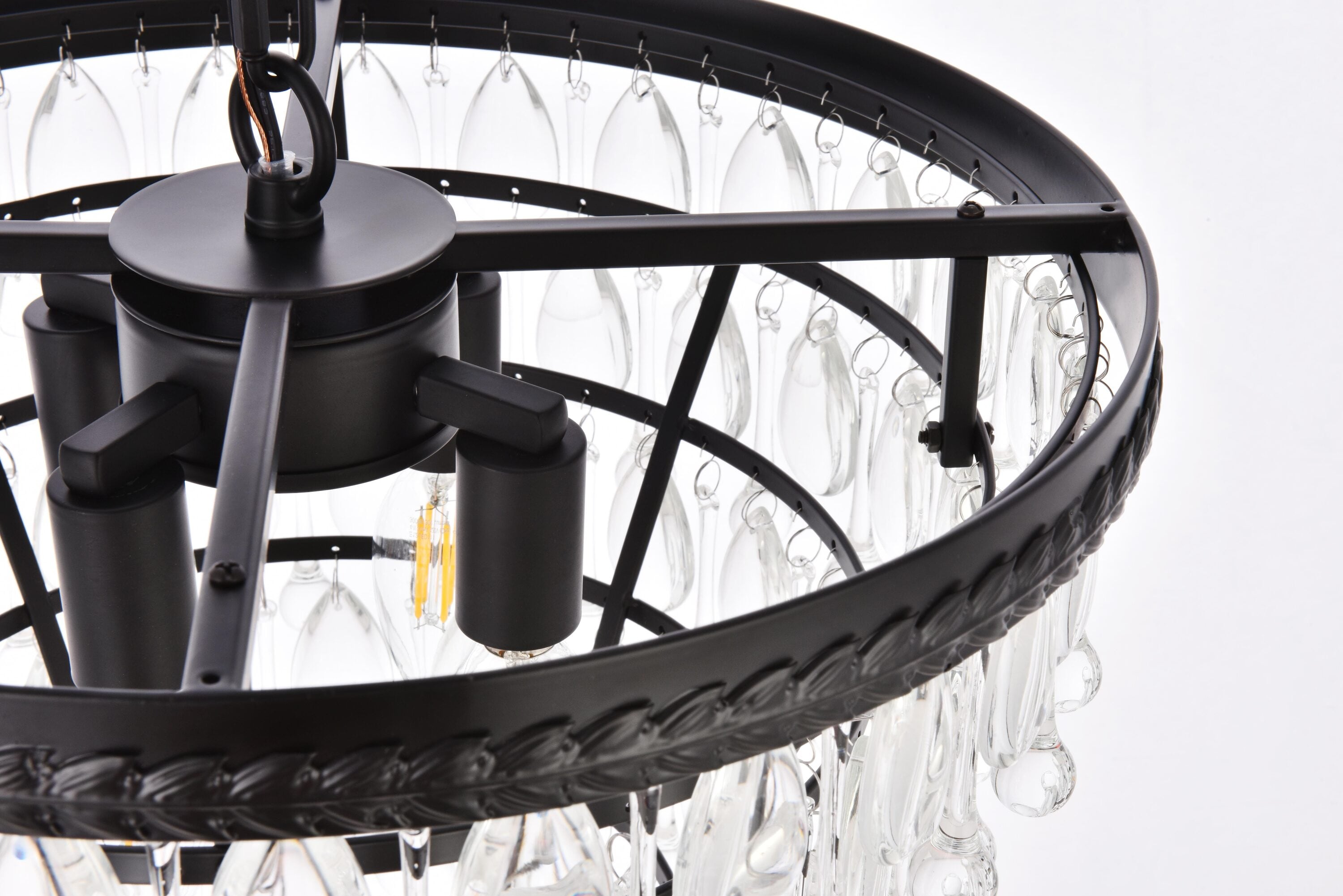 Nordic Black Iron and Crystal 4-Light Pendant Chandelier
