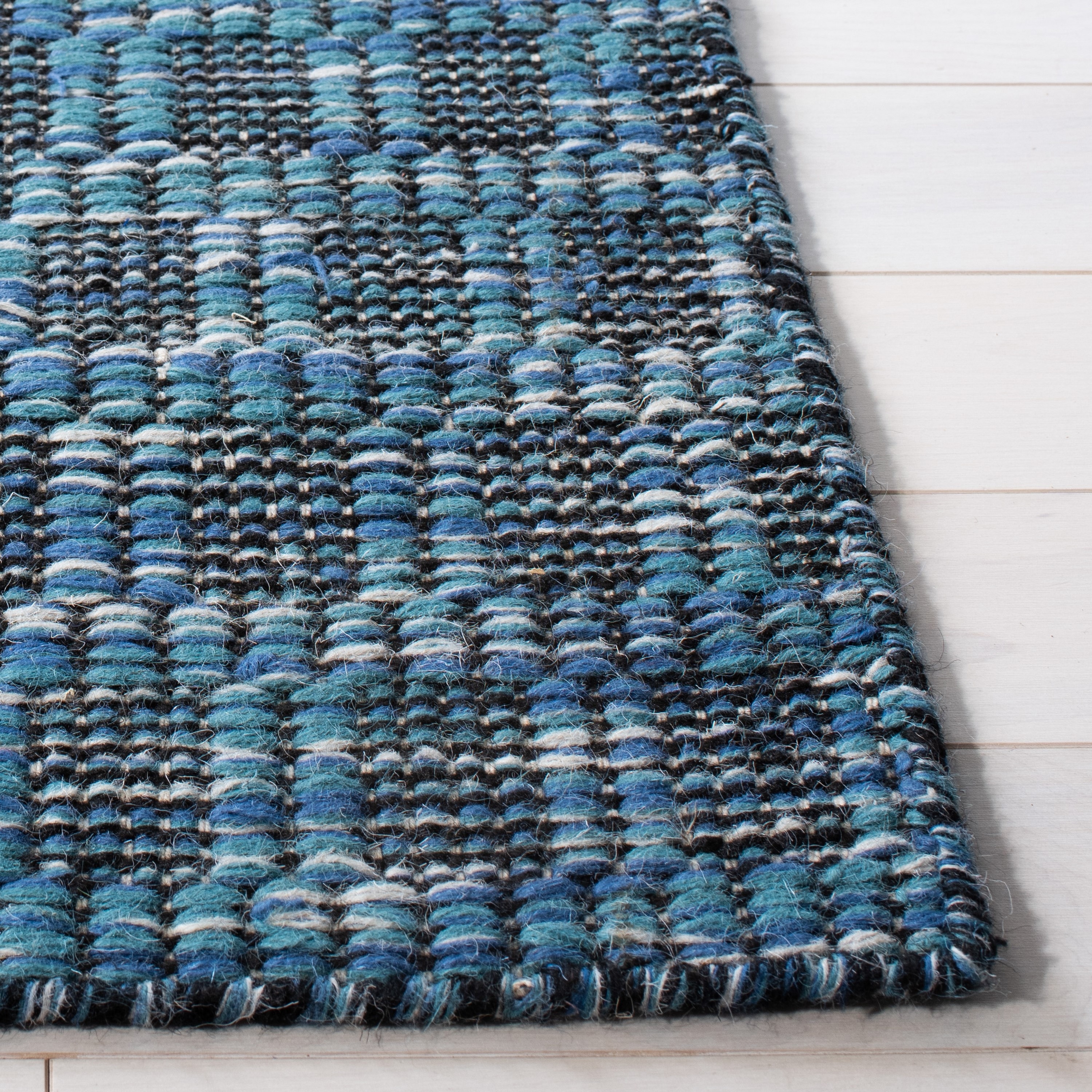 Handmade Blue Wool Abstract 4' x 6' Area Rug