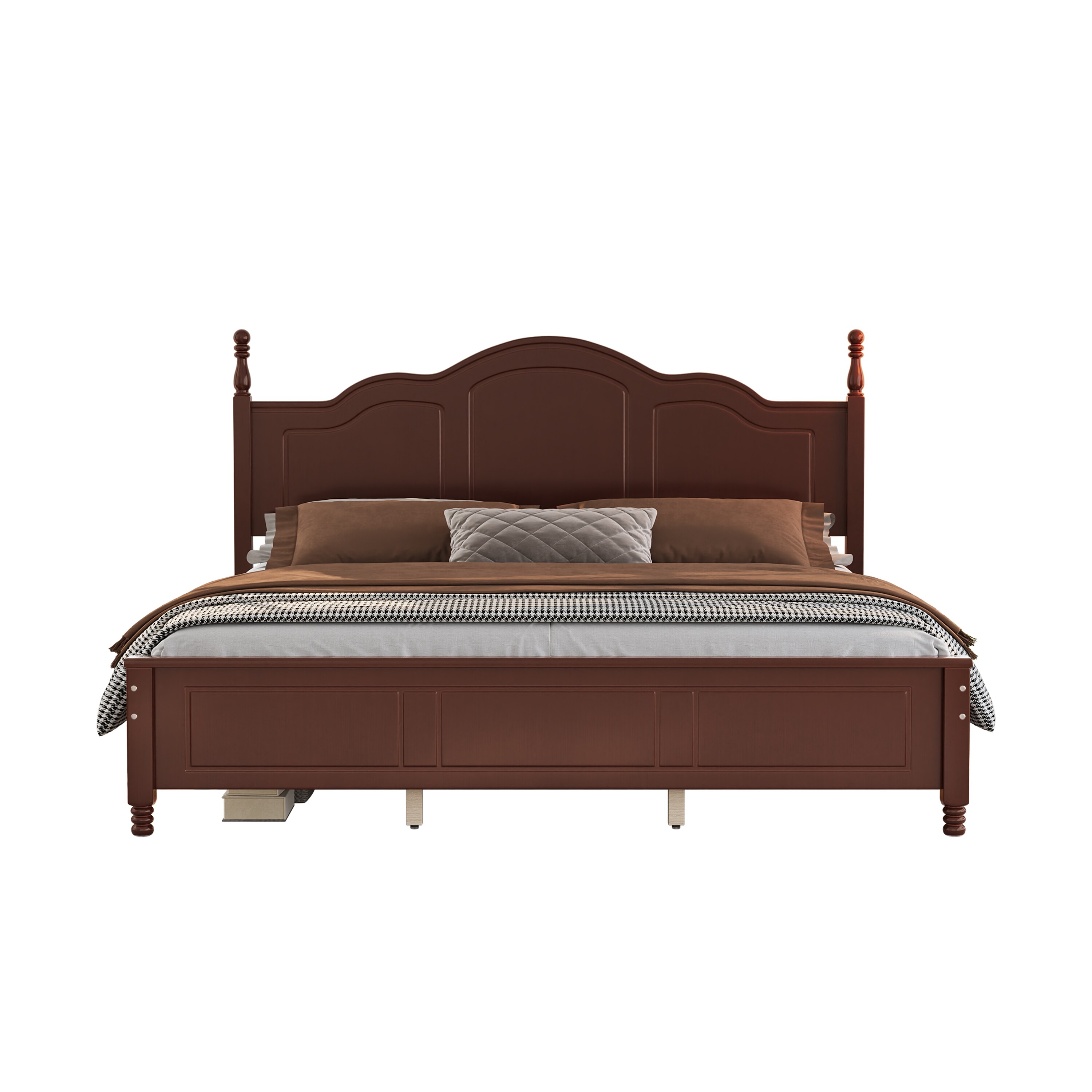 Tinyhomie King Size Platform Bed Frame with Retro Wave Headboard Wooden ...
