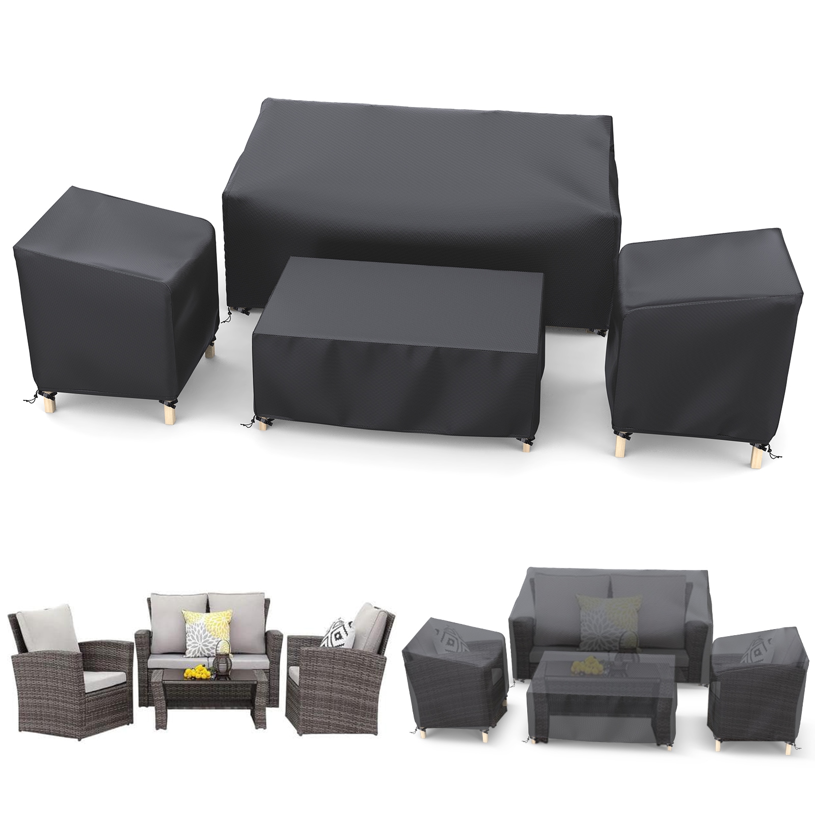 Gasadar LS-XCP092 Black Polyester Patio Furniture Cover For Sectional furniture set