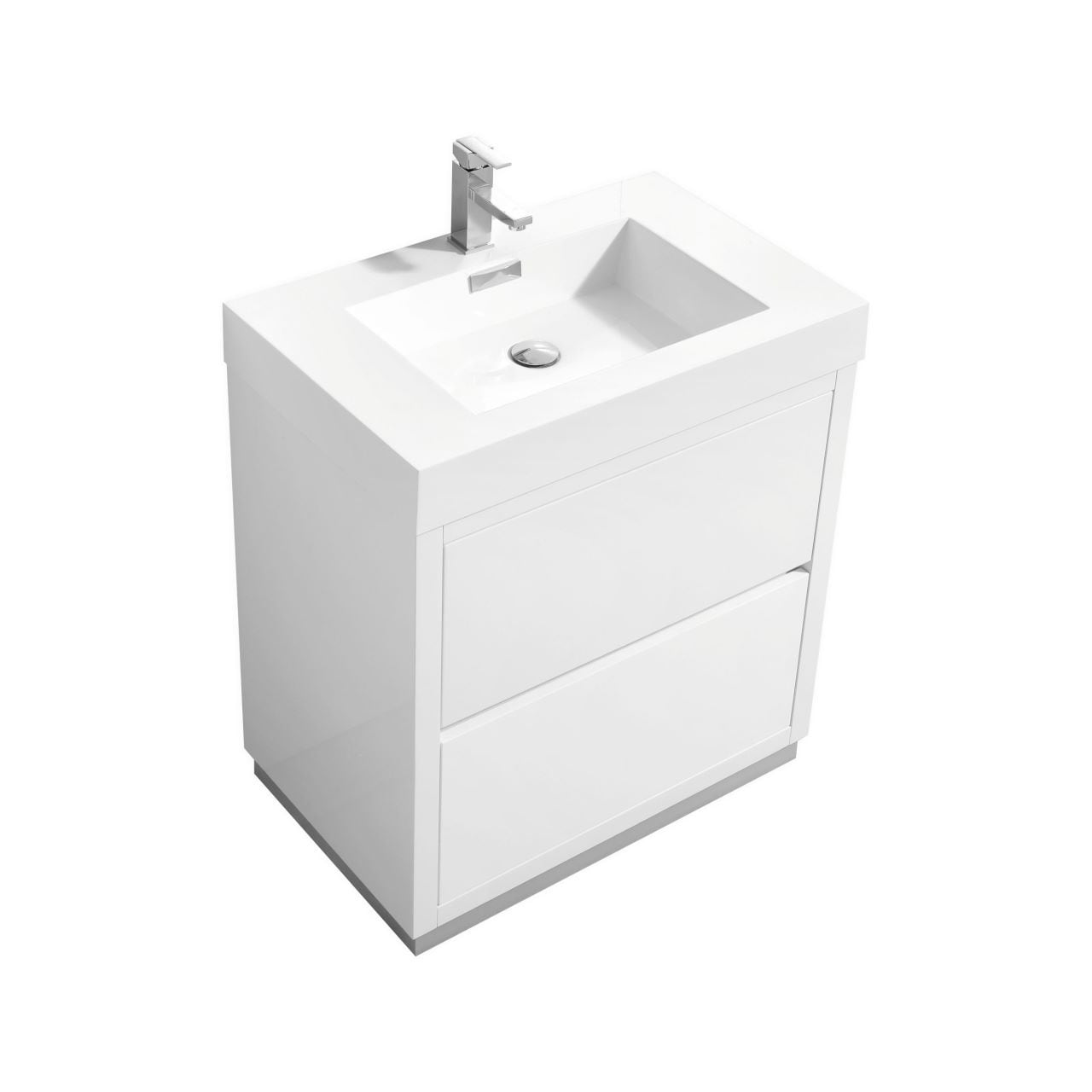 KubeBath  FMB30-GW Bliss High Gloss White FLoor Mount Modern Bathroom Vanity