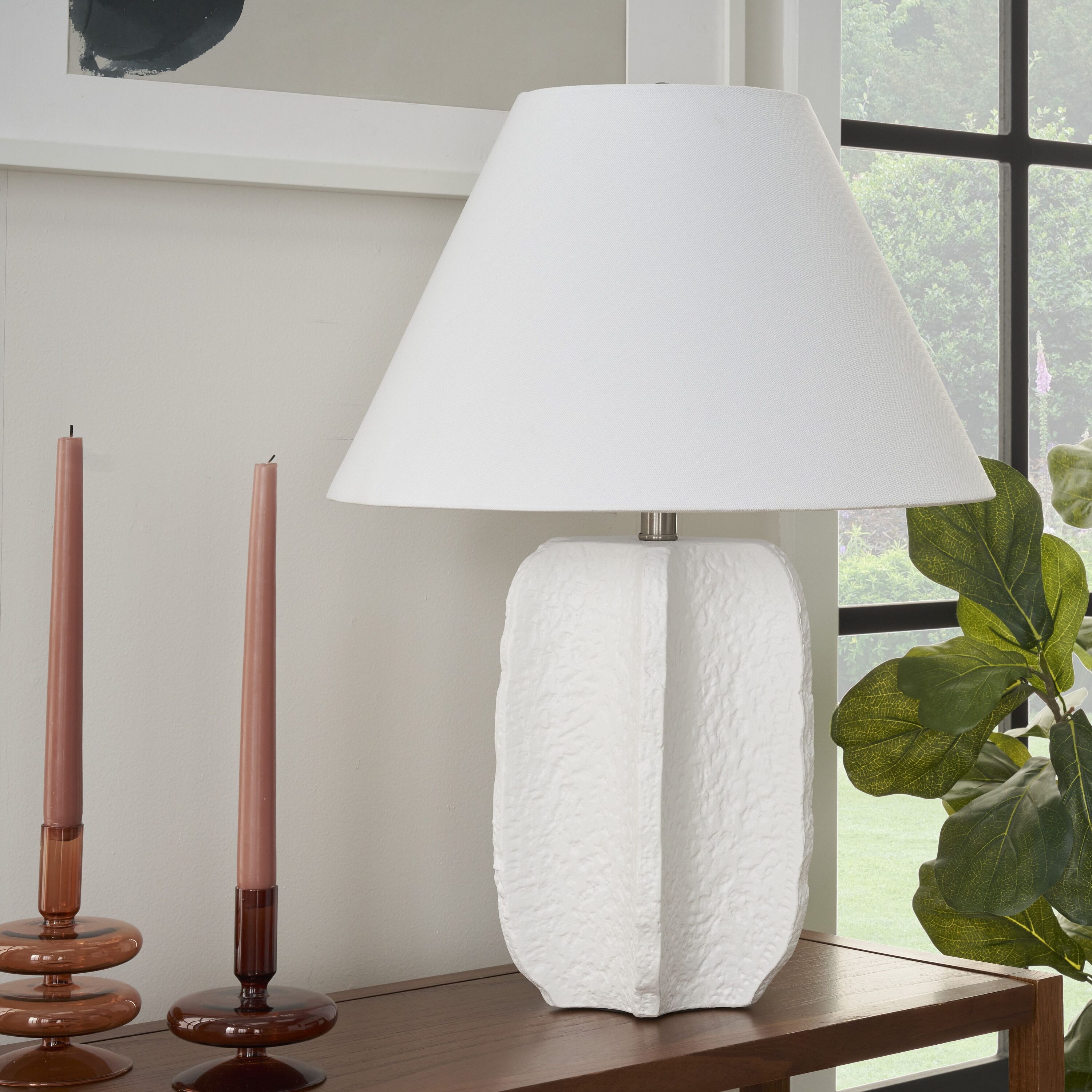 25in White Textured Ceramic Plaster Table Lamp