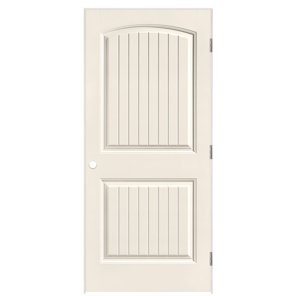 Masonite 1443745 36-in x 80-in Moonglow Solid core 2-panel round top plank Left hand Smooth Prefinished Molded composite Flat Jamb Single Prehung Interior Door
