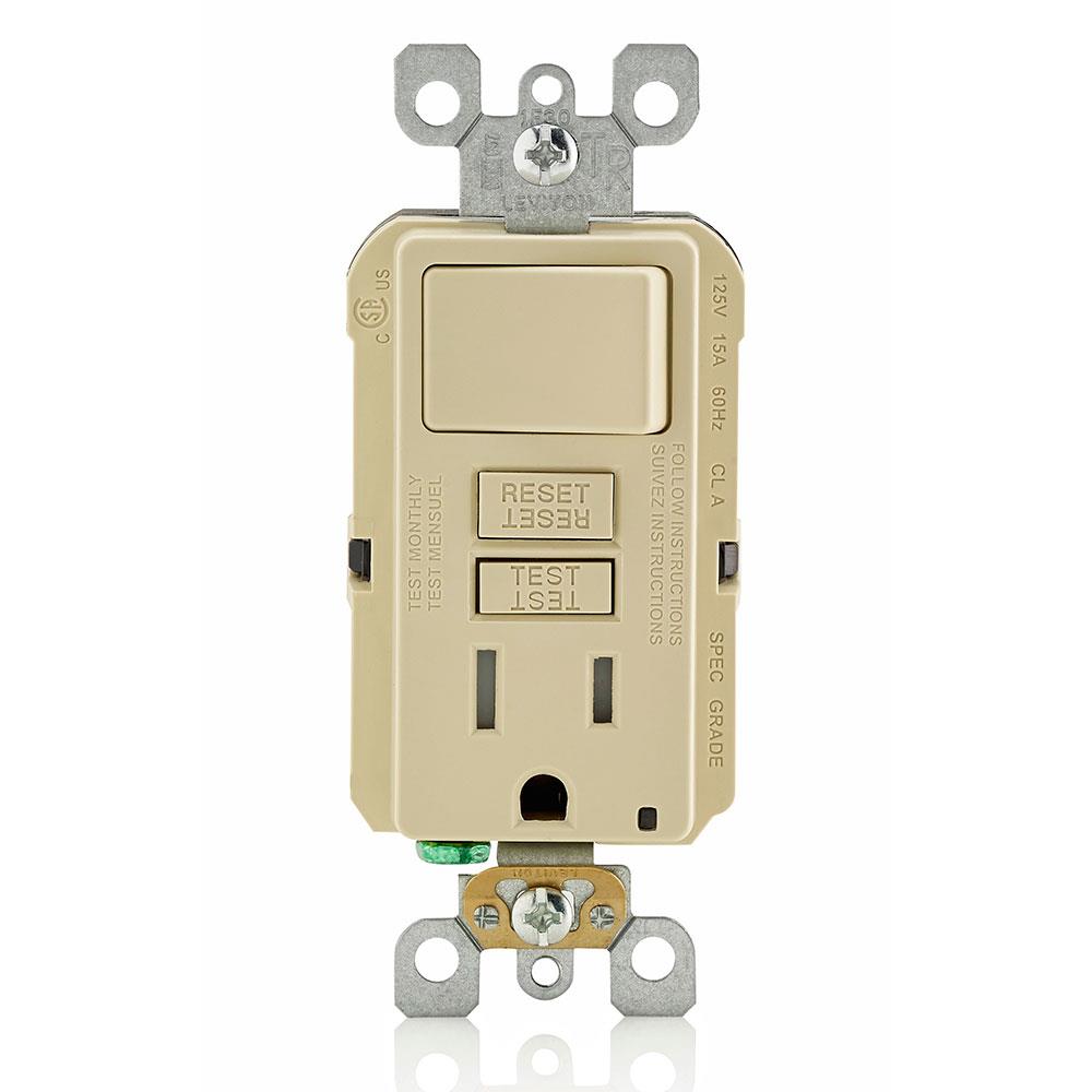  348049 SmartlockPro 15-Amp Tamper Resistant Recessed GFCI Residential/Commercial Decorator Surge Switch Outlet, Ivory