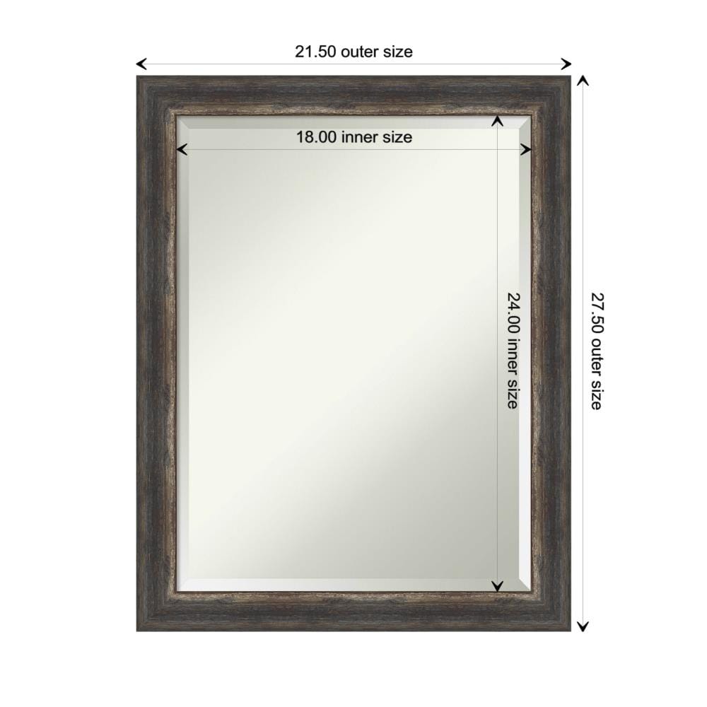 Amanti Art Beveled Bathroom Wall Mirror - Bark Rustic Char Frame Bark Rustic Char Narrow Outer Size: 21 x 27 in Silver, Brown, Black
