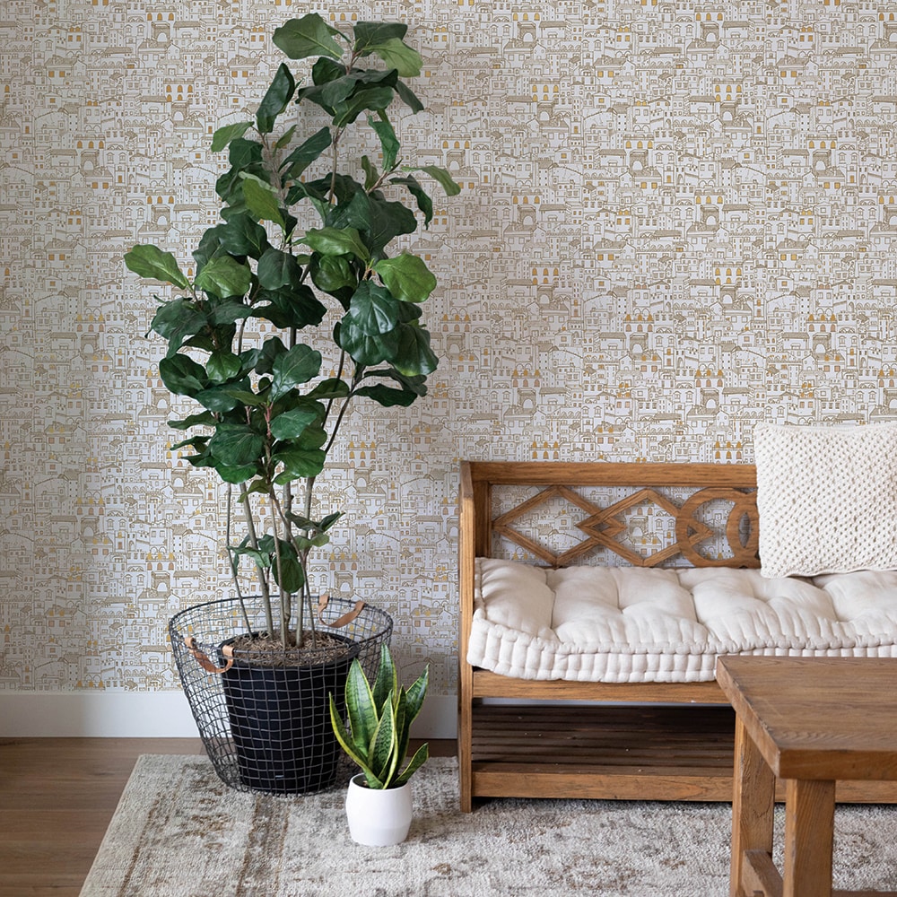 White and Gold Vinyl Peel and Stick Wallpaper Roll