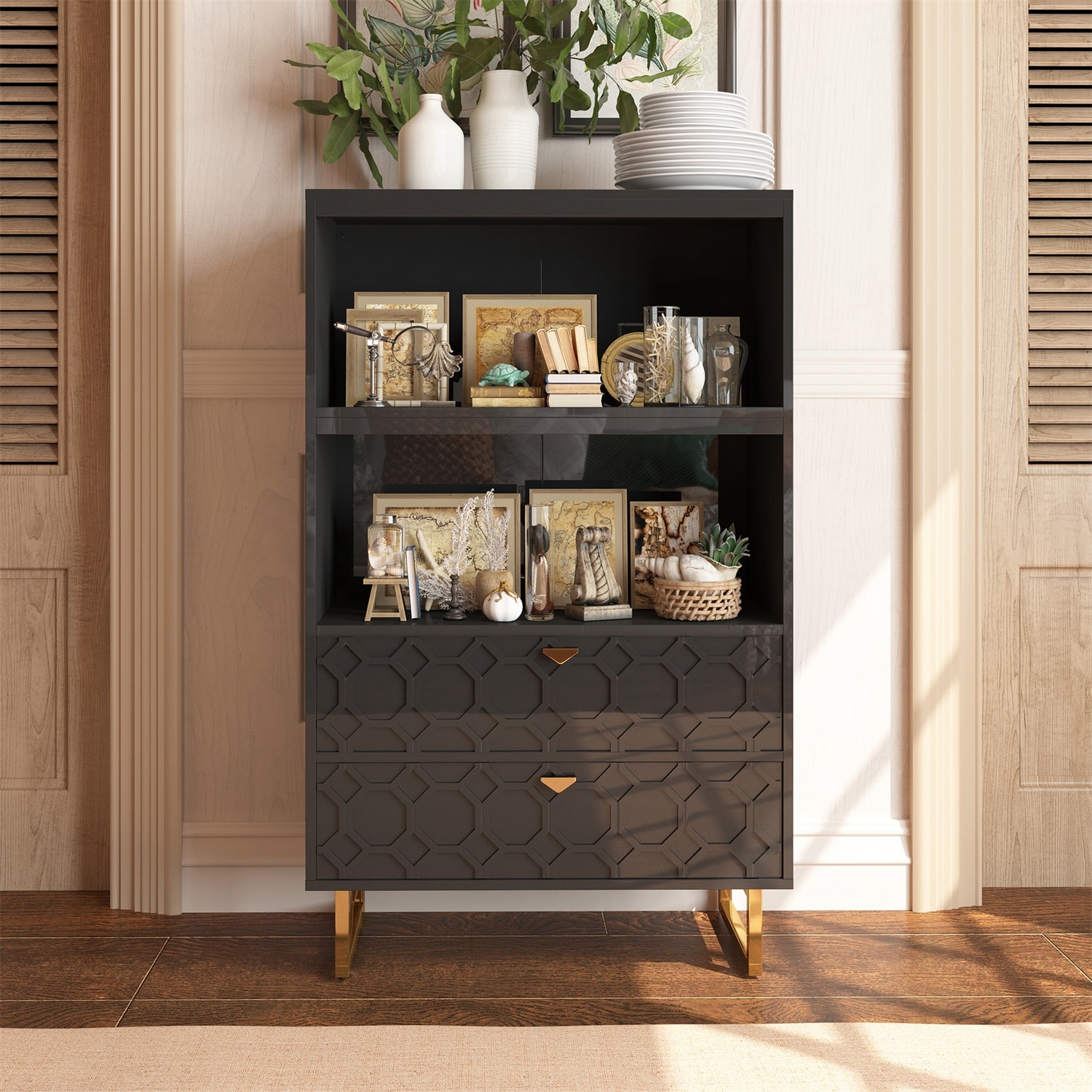 Mondawe MO-BC1-BK Black MDF Bookcase ( 28-in W x 55.63-in H x 14-in D ) Painted