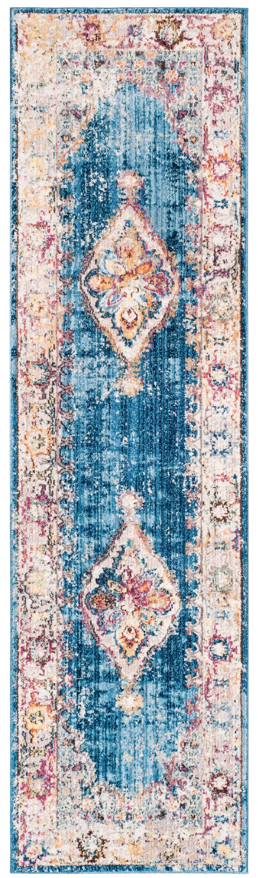 Bristol Blue and Ivory Distressed Runner Rug