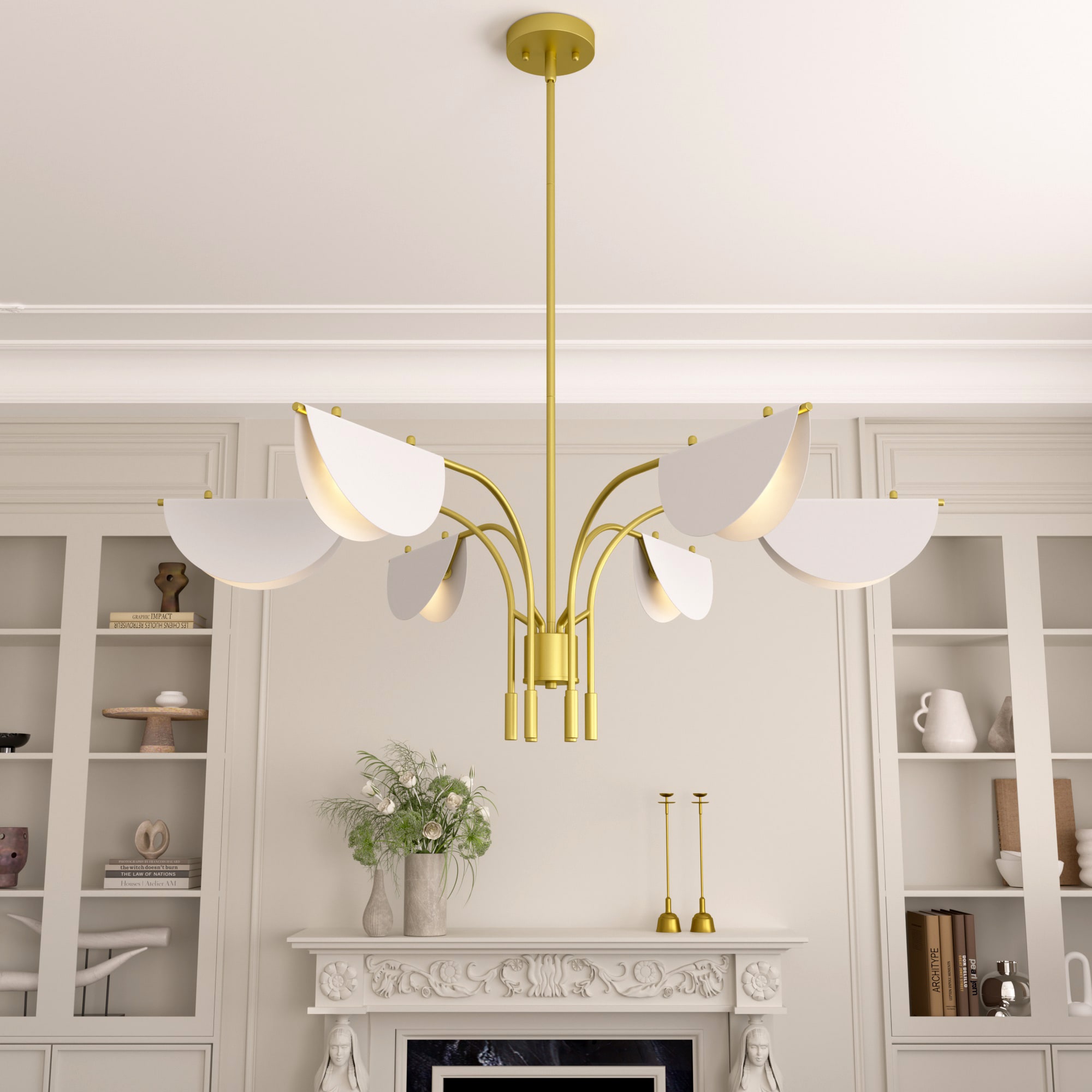 ACROMA Brixia 6 -Light Satin Gold Bare bulb Metal Chandelier