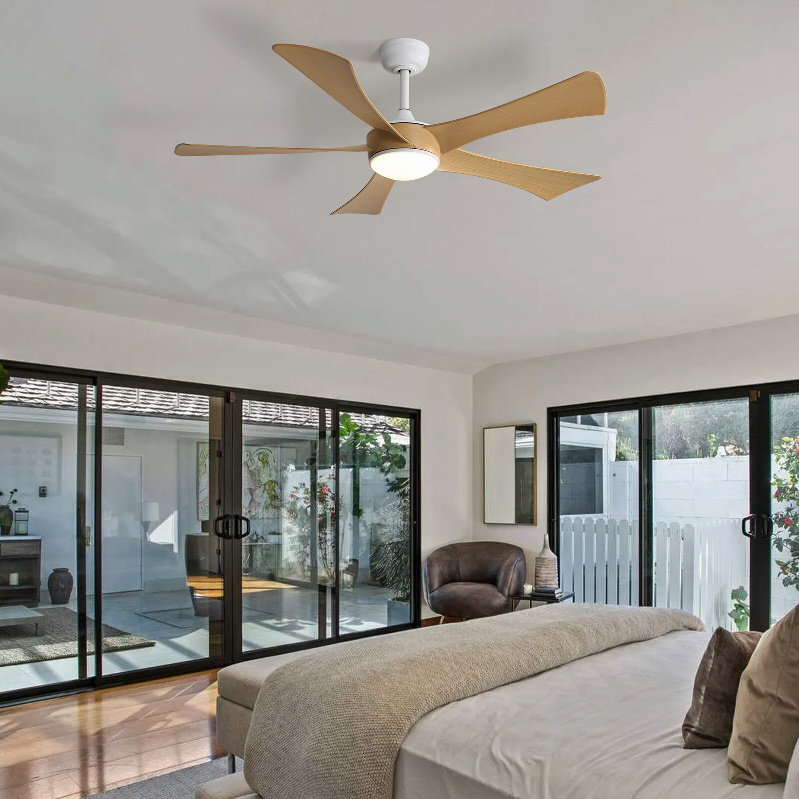 52'' White and Light Brown Low Profile Ceiling Fan with Remote