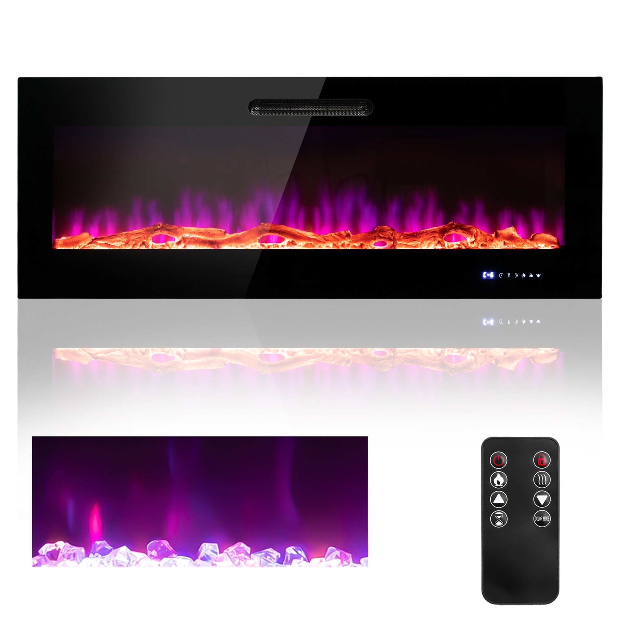 Dimakai 60-in W Black Wall mount Infrared quartz Electric Fireplace with Remote Control Included