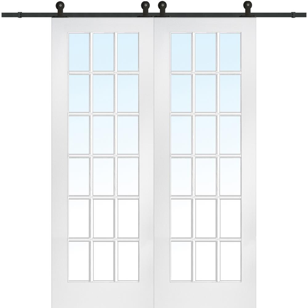 MMI DOOR ZL20071 72-in x 96-in Primed Clear Glass Solid Core Primed Hardboard Double Barn Door (Hardware Included)