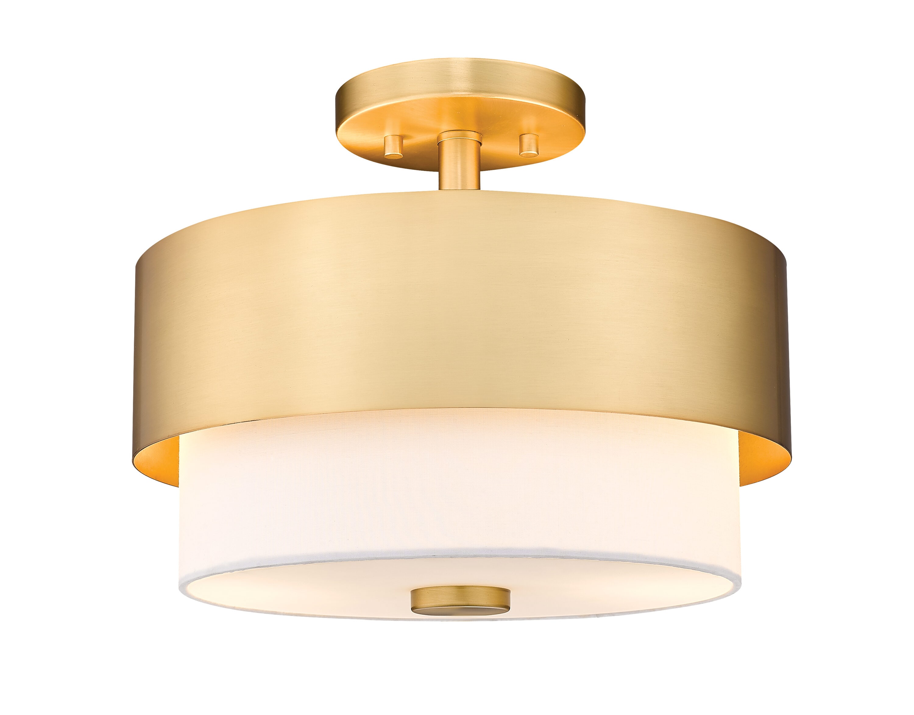 Matte Black and Brass Drum Semi-Flush Mount Light