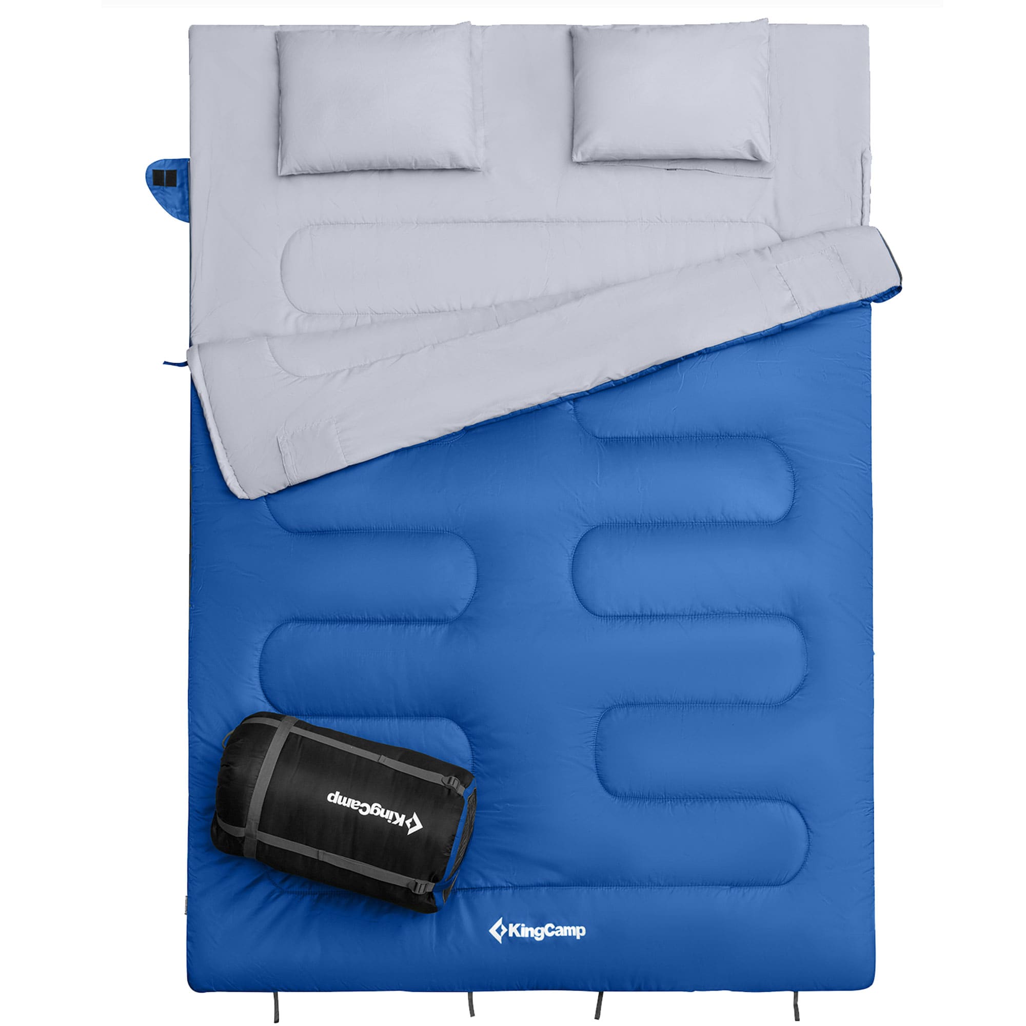 KingCamp 314693 Kingcamp 87X59-in 2 Person 20 Degree Family Couple Sleeping Bag with 2 Pillows, Blue
