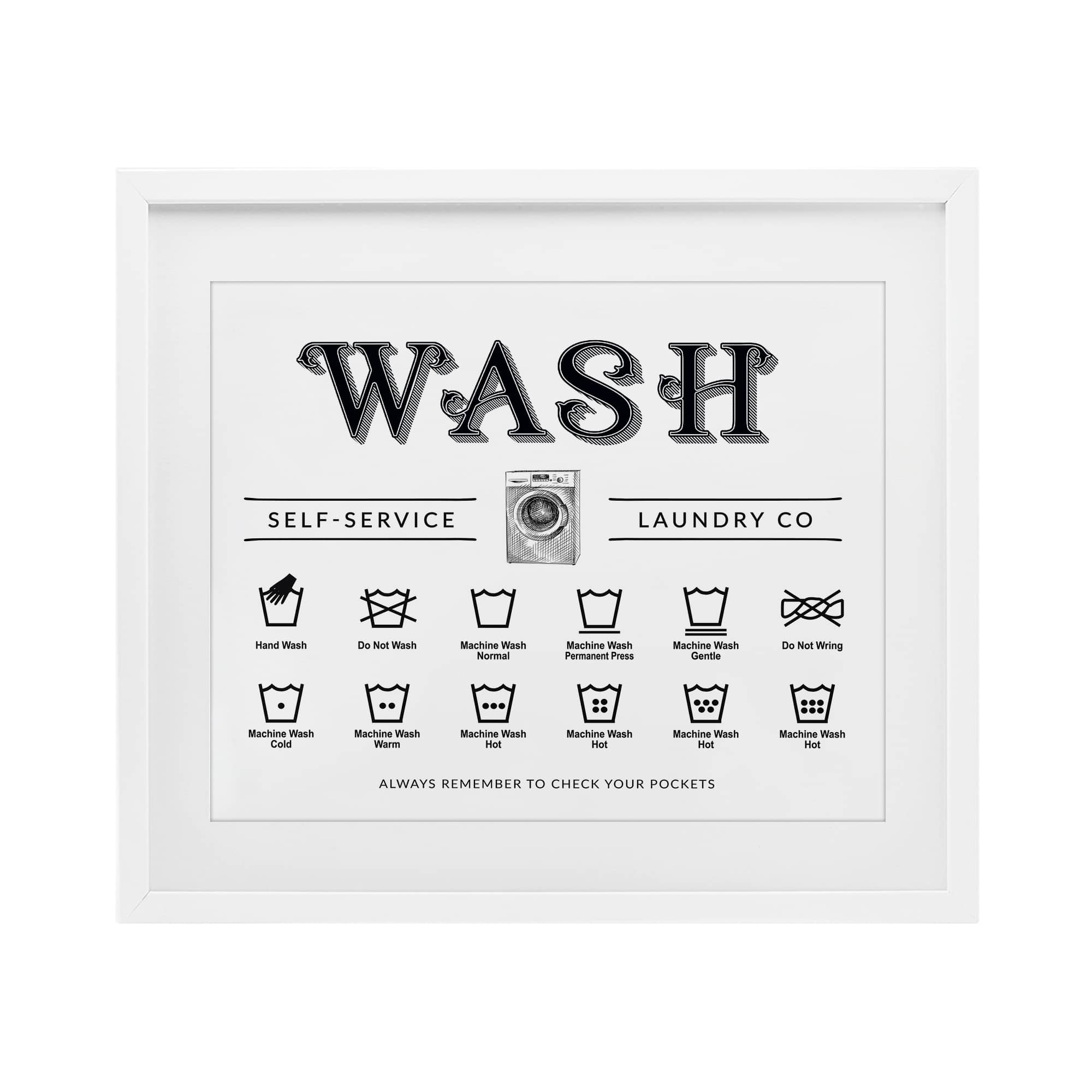 Stupell Industries BY-443-MFW-13X16 Wash Cycles Instructions White Framed Print Under Glass 16 x 13