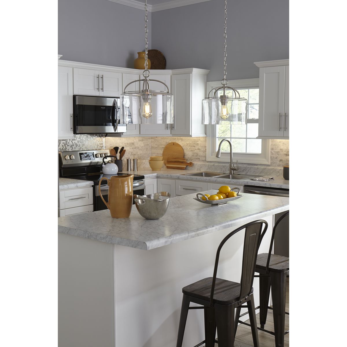 Leyden Brushed Nickel Farmhouse Pendant with Clear Glass Shade