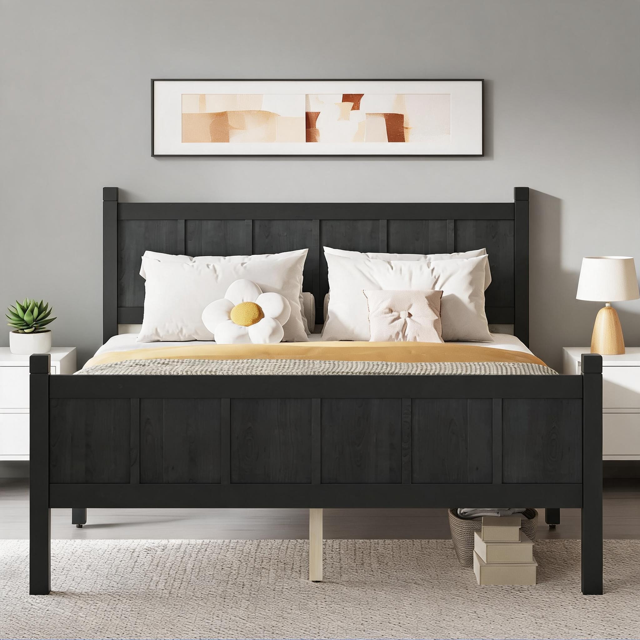 Naturefalls - Farmhouse Shaker Platform Bed with Under-Bed Storage Full Sleek Black