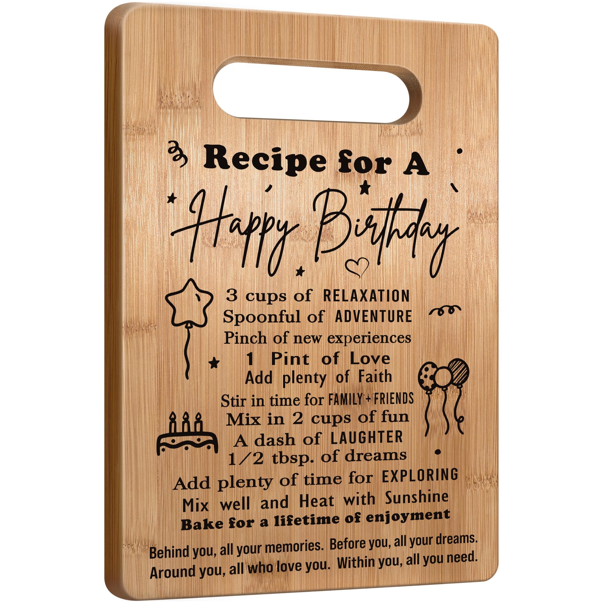 UUDULY  Birthday Gift Cutting Board for Women Men Bamboo Wood Kitchen Serving Tray Cheese Fruit Snack Platter durable home
