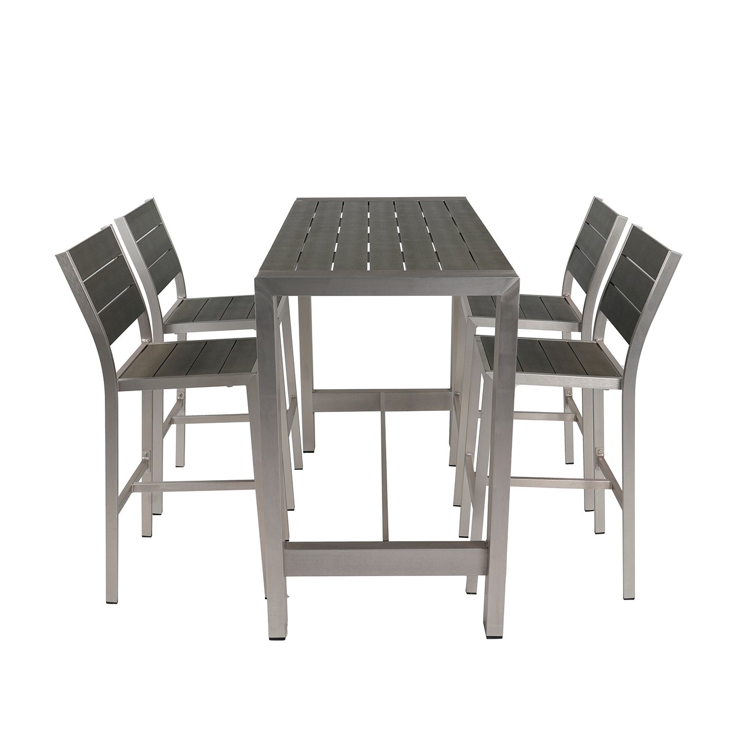 Bybafun YB0600007 4 -Piece Silver Balcony Height Patio Dining Set Aluminum Rectangle Table with 4 Stationary Chairs