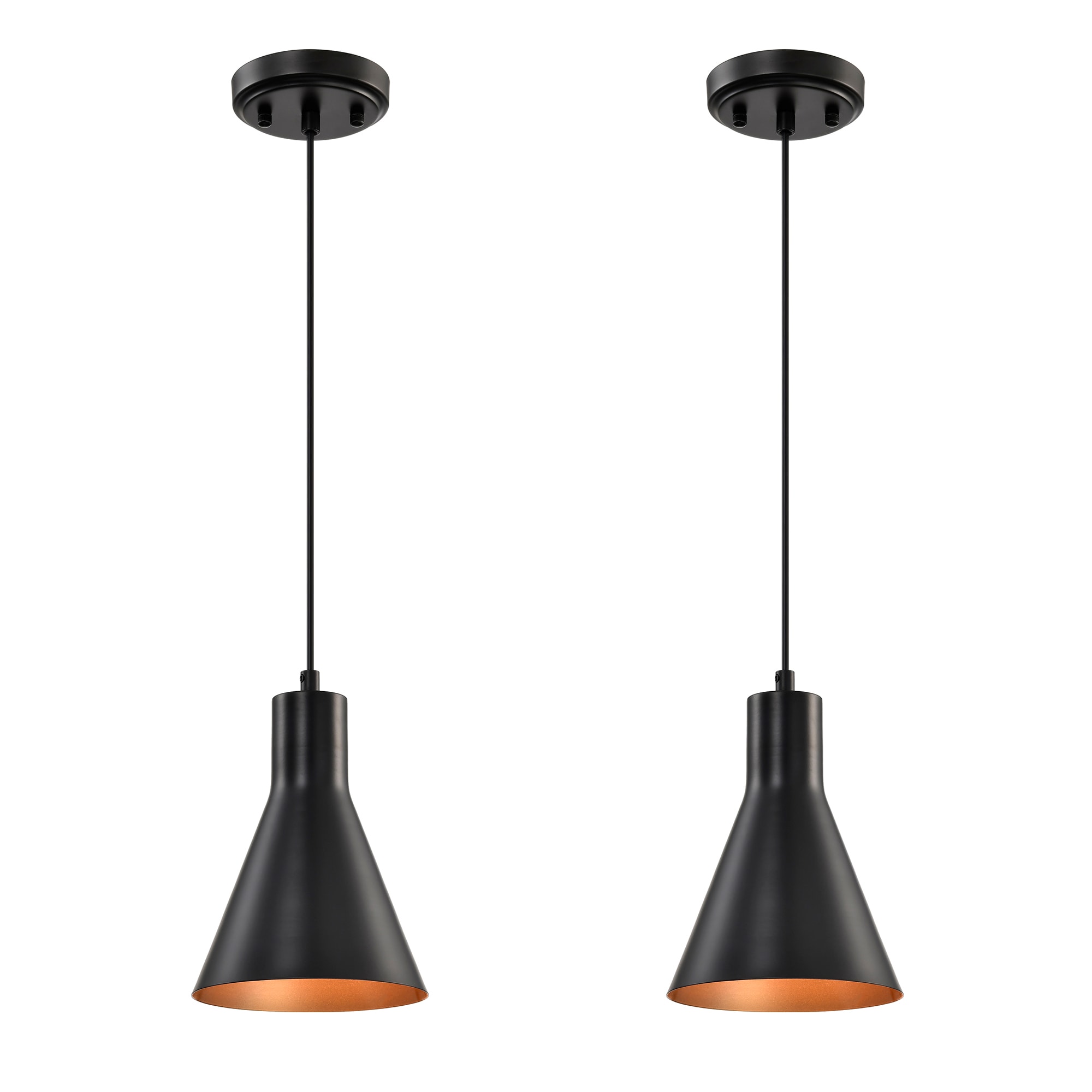 Edvivi 1-Light 7 in. Matte Black Hanging Pendant Light Fixture with Metal Cone Shade for Kitchen Island, Dining Room, 2-Pack