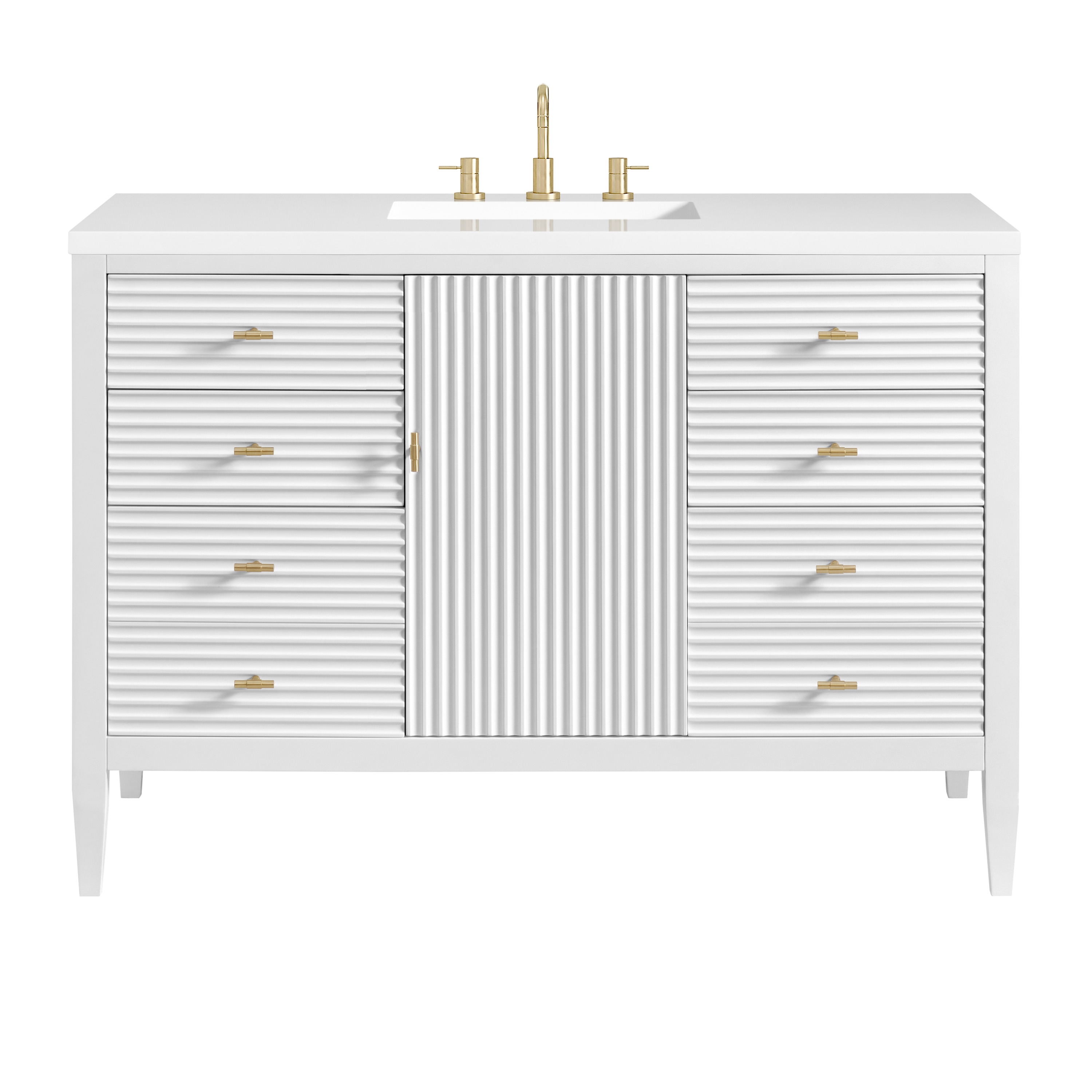 James Martin Vanities 485-V48-BW-3WZ Myrrin 48-in Bright White Undermount Single Sink Bathroom Vanity with White Zeus Quartz Top